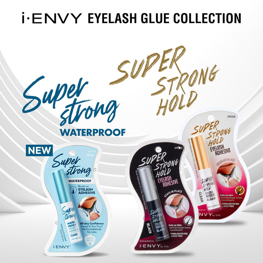 i-ENVY Super Strong Waterproof Clear Eyelash Adhesive, Long Lasting Sweat & Tear Proof Lash Glue for Eyelash Extensions, All Day Hold Durable Brush-On (Waterproof, 1 Pack)