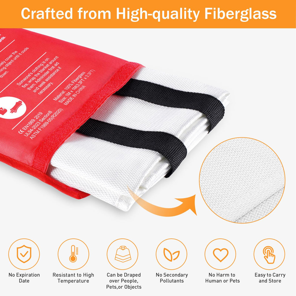 Fire Blanket for Home Kitchen Emergency - Mondoshop Fire Suppression Blanket Fireproof Blanket Fire Retardant Blankets for Car, Fireplace, Camping, Picnic, Grill (4)
