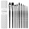 ARTEGRIA Watercolor Brush Set, 10 Soft Synthetic Squirrel Paint Brushes, Including Pointed Rounds, Flats, Dagger, Oval Wash