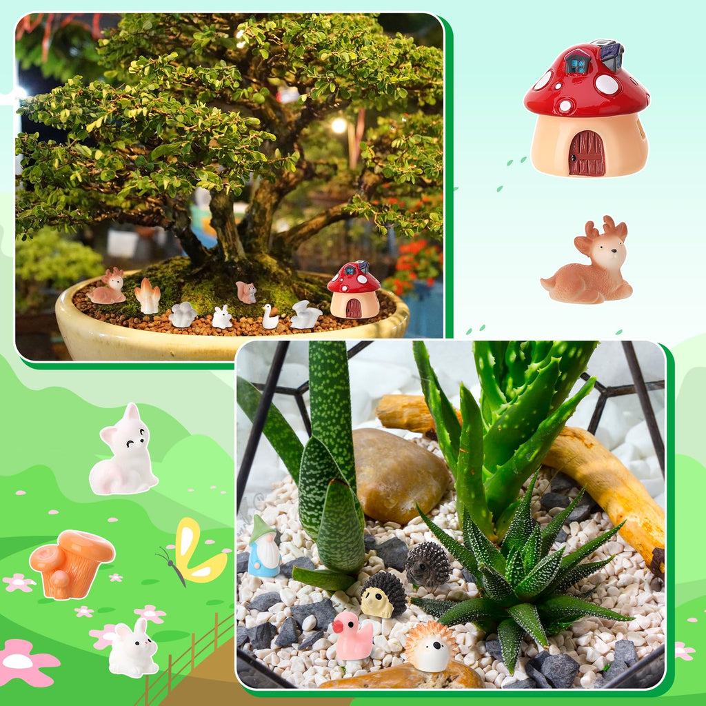 Jspupifip 55 Pcs Miniature Fairy Garden Accessories with Fairy Garden Animals Figurines Supplies Micro Landscape Ornaments Kit for Outdoor House Decor Plant Bonsai Decoration