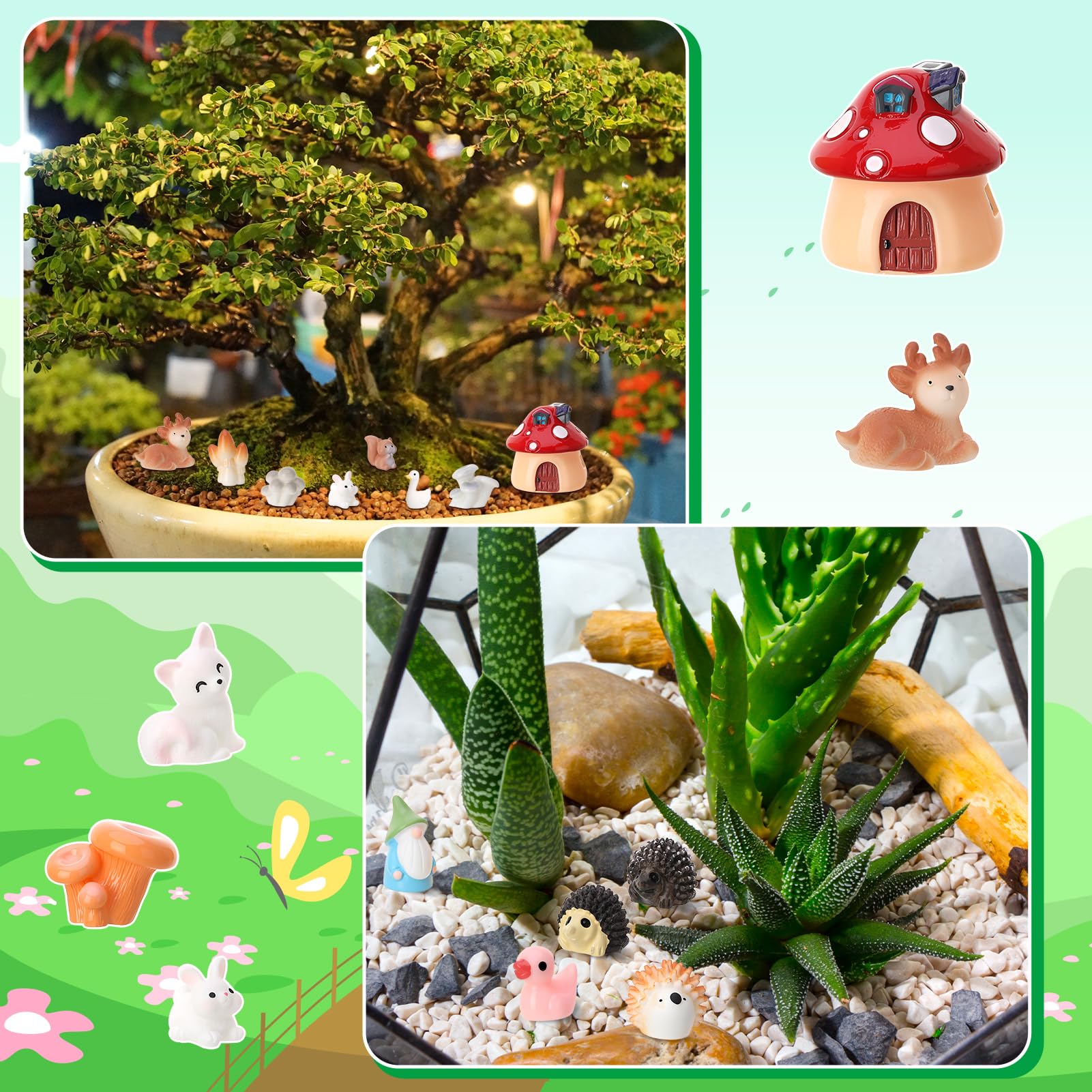 Jspupifip 55 Pcs Miniature Fairy Garden Accessories with Fairy Garden Animals Figurines Supplies Micro Landscape Ornaments Kit for Outdoor House Decor Plant Bonsai Decoration