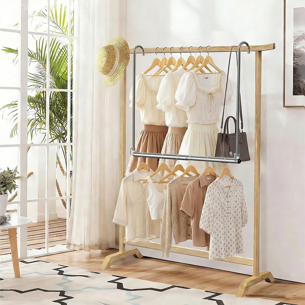 Hanging Closet Rod, Adjustable Height & Width Closet Rods for Hang ing Clothes-Closet Extender Rod Space-Maximizing Design Suitable for Hanging and Drying Clothes, Silver