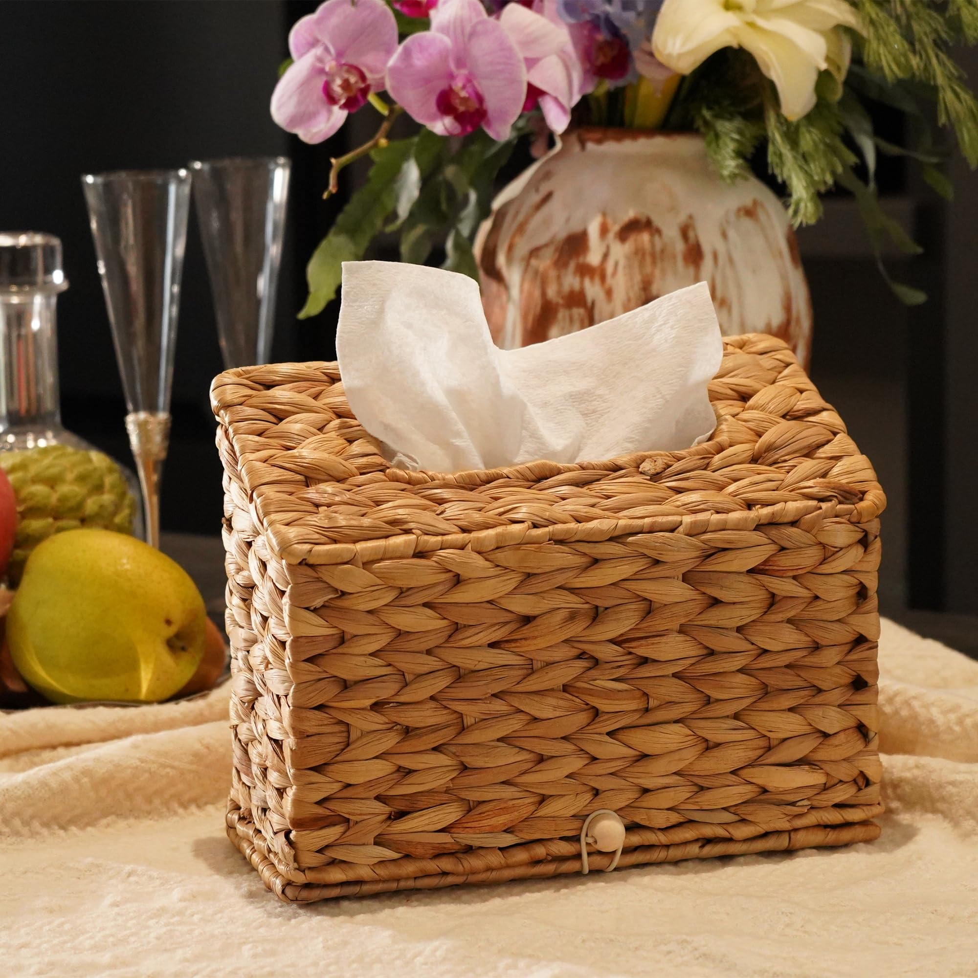 Water Hyacinth Hand Towels Box Cover for Kleenex Disposable Paper Hand Towels, Handwoven Towel Holder, Wicker Tissue Box Cover for Bathroom, Bedroom, Office, Tabletop, Kitchen