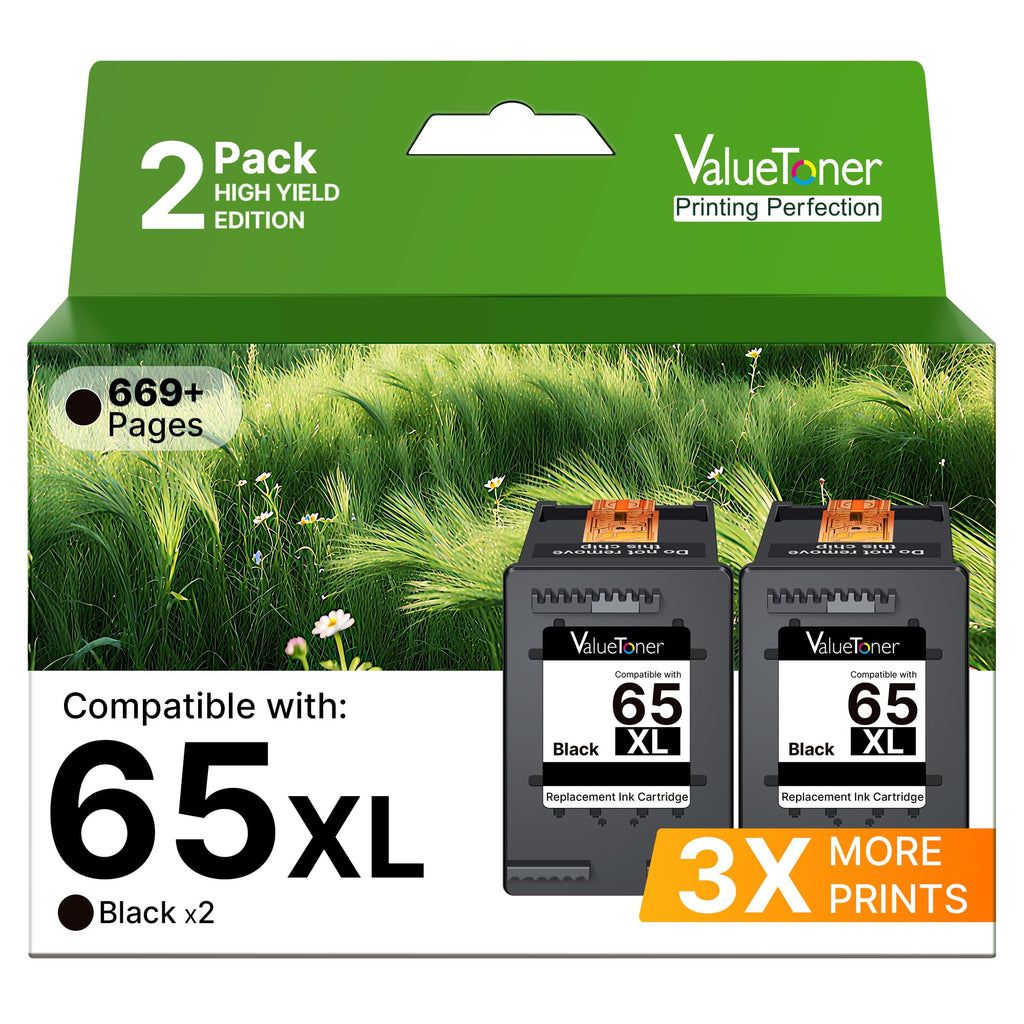 Valuetoner Remanufactured Ink Cartridges Replacement for HP 65XL 65 XL Combo Pack N9K04AN for Envy 5055 5052 5058 DeskJet 3755 2655 3720 3722 3723 3752 3758 2652 2624 High Yield Tray(2 Black)