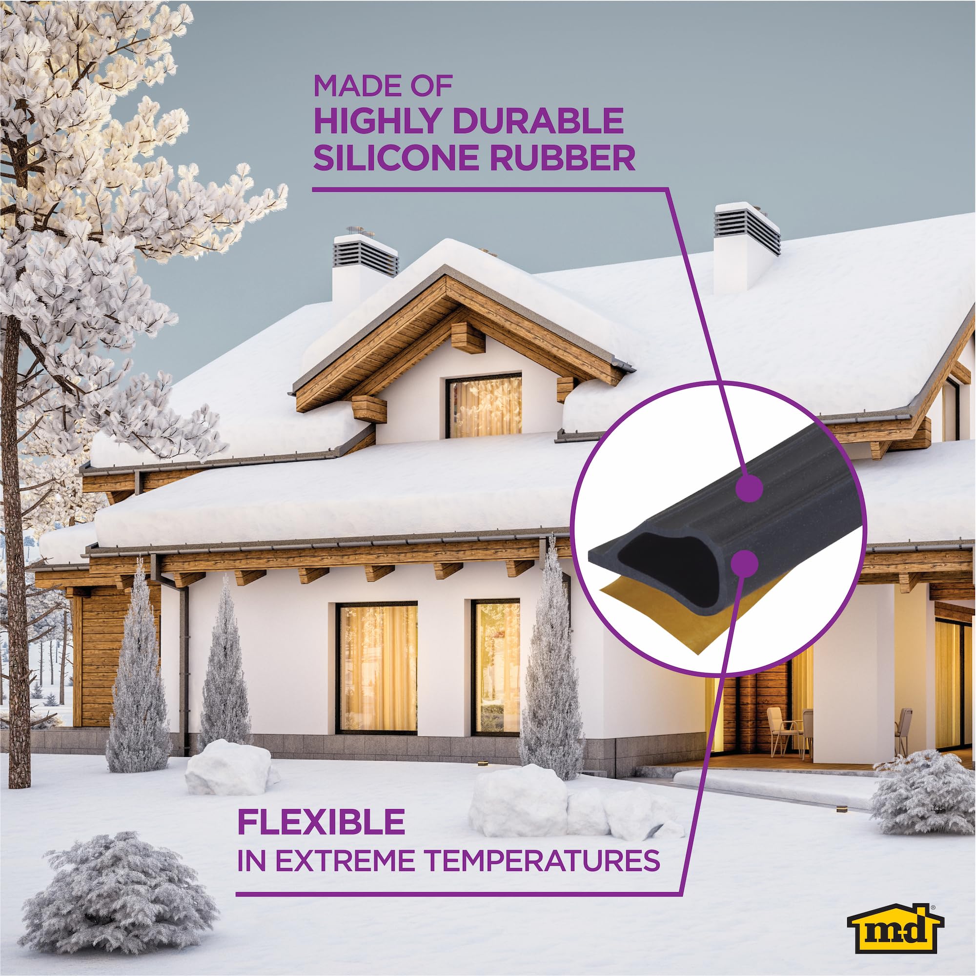 M-D Building Products 68668 Highly Durable Silicone Rubber Gasket Seal for Doors and Windows, Flexible in Extreme Temperatures, Ideal for Indoor and Outdoor Use, No Hardware Required (Black) (20 ft)