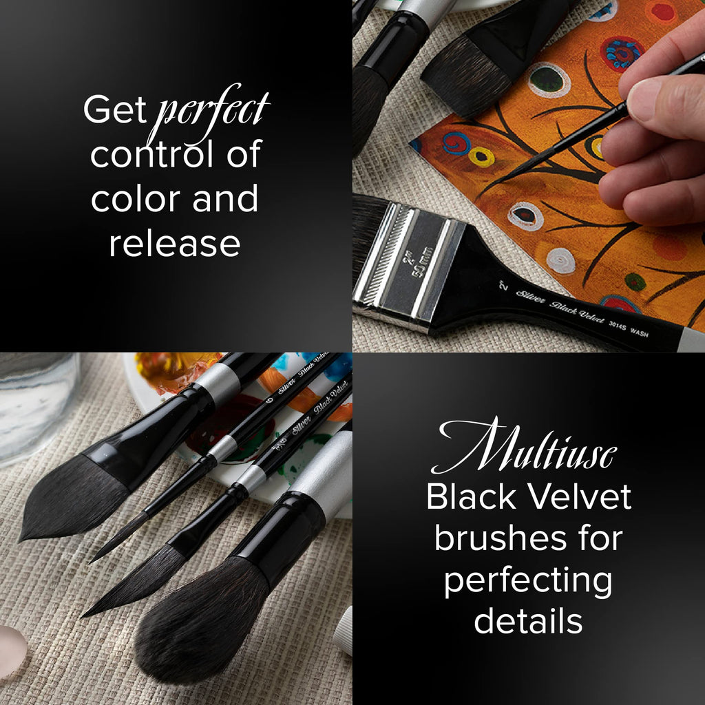 Silver Brush 3000S-6 Black Velvet Short Handle Blend Squirrel and Risslon Brush, Round, Size 6