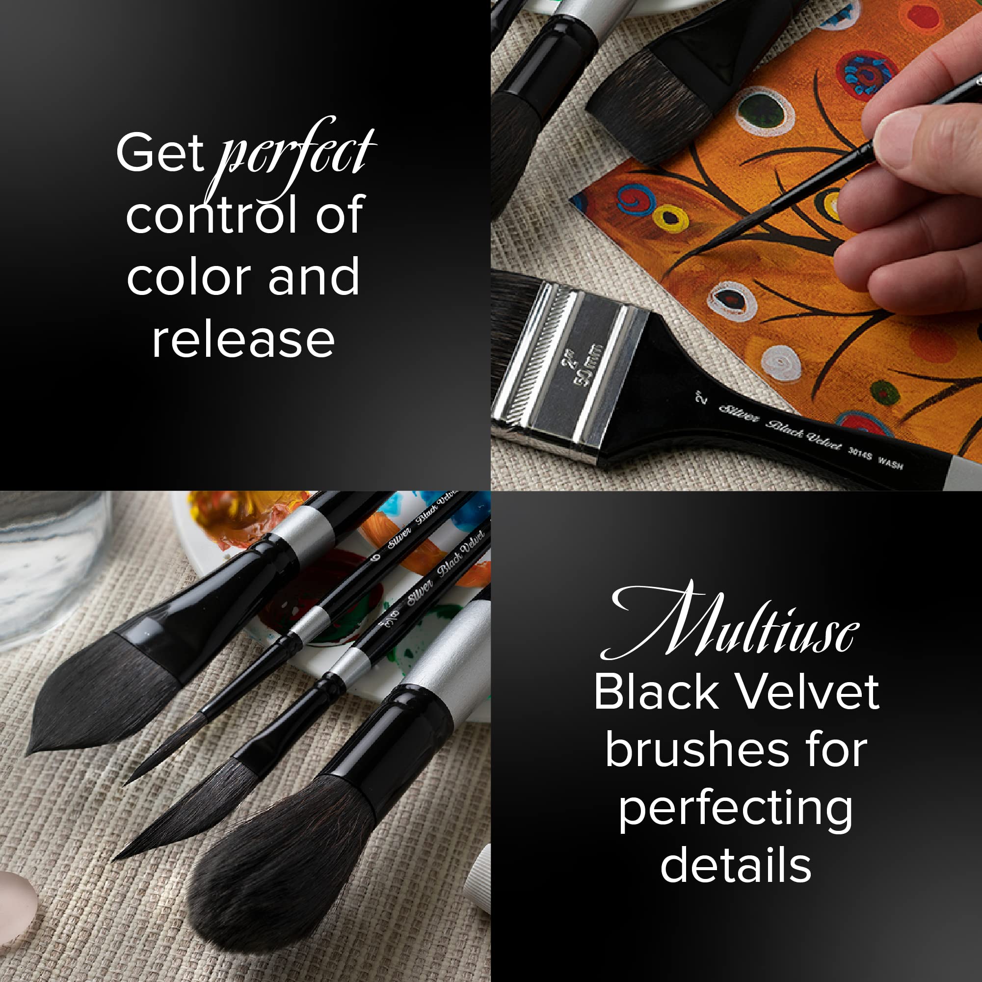 Silver Brush 3000S-6 Black Velvet Short Handle Blend Squirrel and Risslon Brush, Round, Size 6
