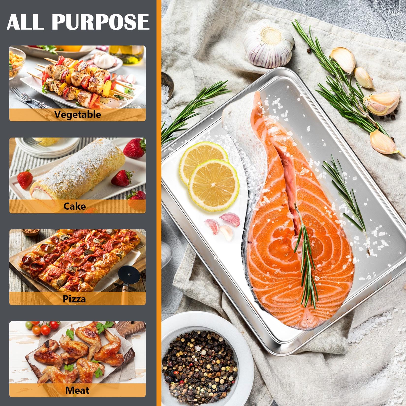 9 Inch Baking Sheet Pan Set (2Pcs), Joyfair Stainless Steel Cookie Sheets, Commercial Metal Pans Toaster Oven Tray Bakeware for Jelly Roll/Bread/Bacon, Heavy Gauge, Rust-free & Dishwasher Safe