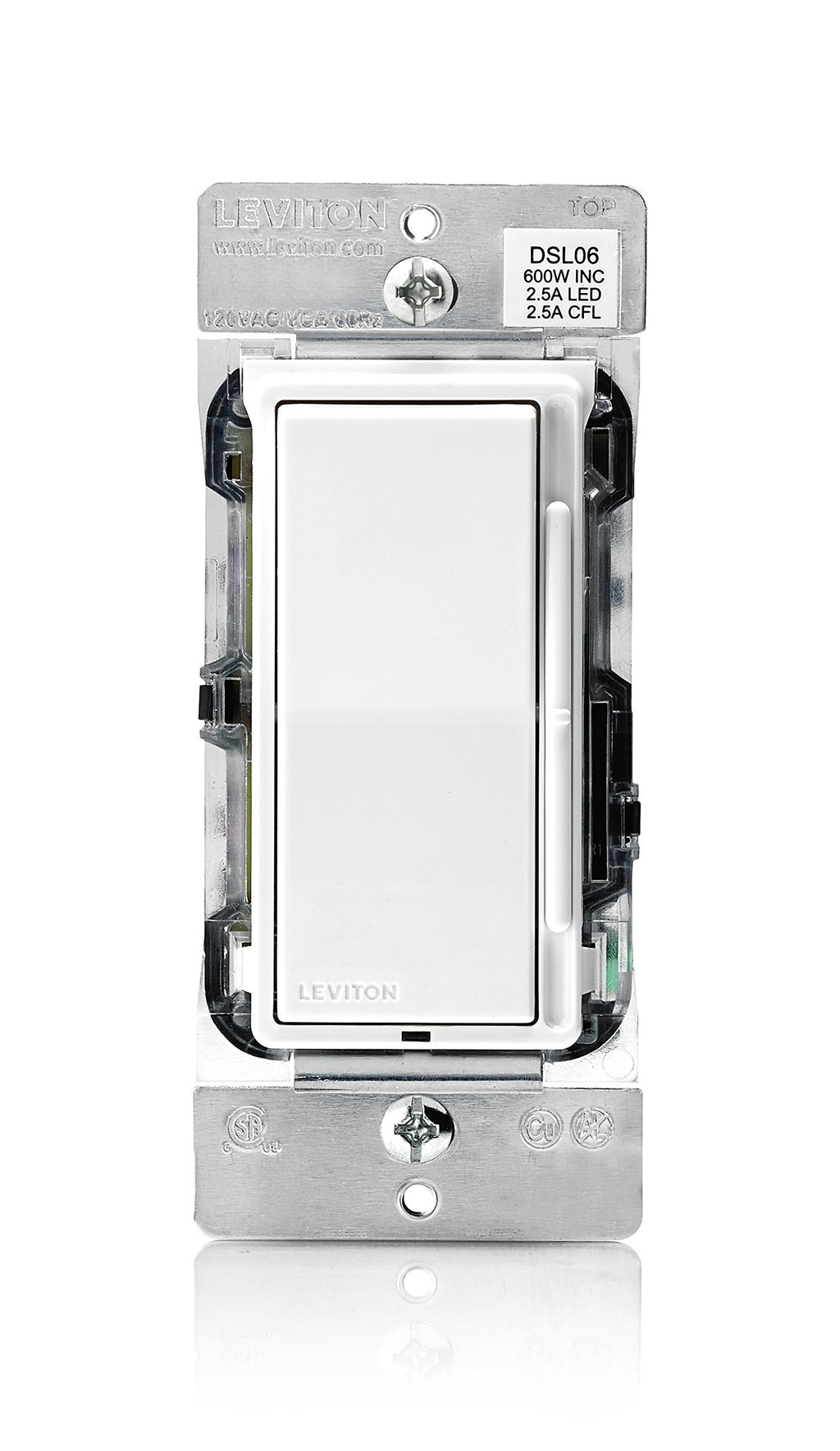 Leviton Decora Dimmer with Slide Bar and Rocker Switch, 15 Amp, DSL06-1LZ, White