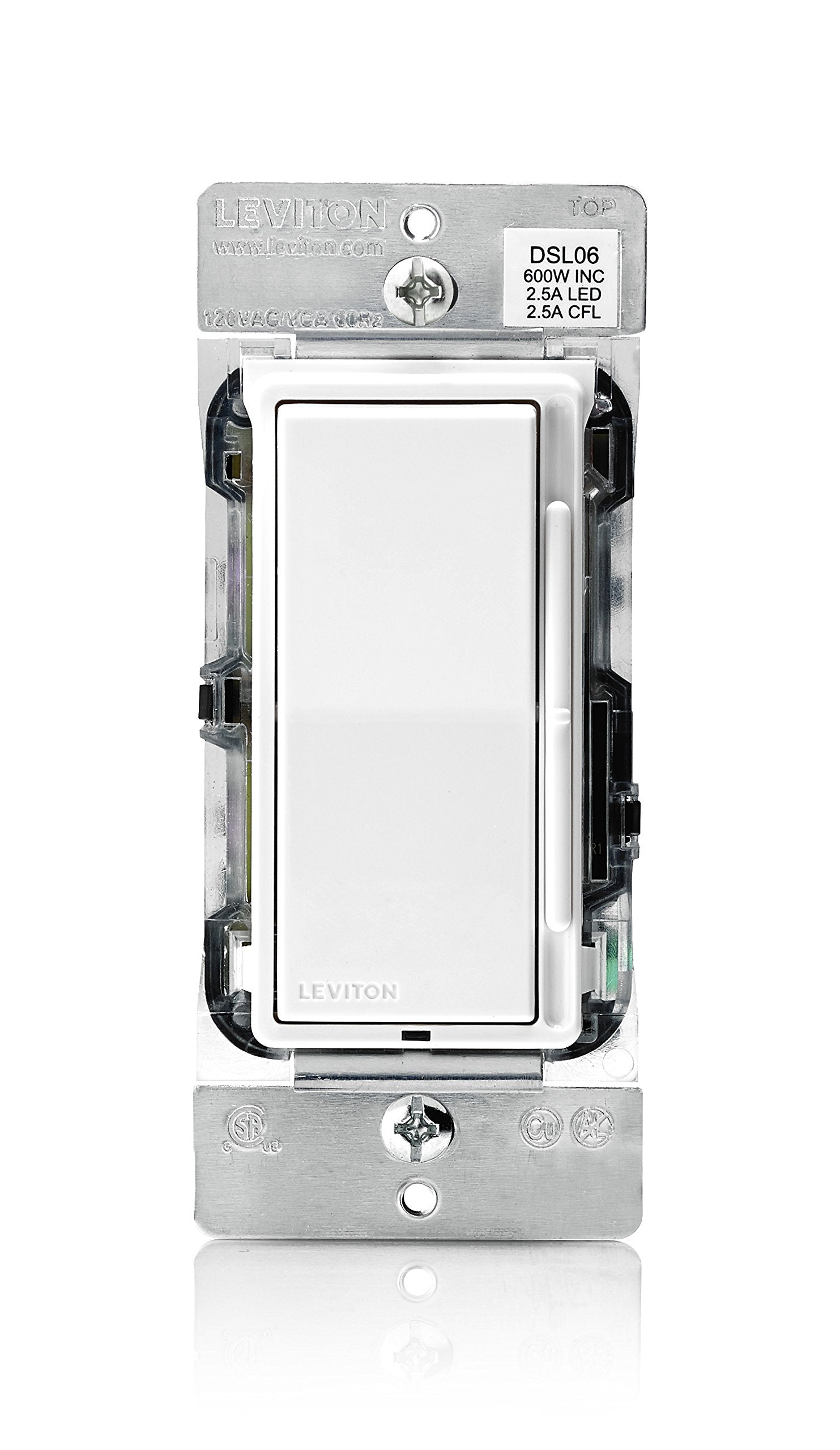 Leviton Decora Dimmer with Slide Bar and Rocker Switch, 15 Amp, DSL06-1LZ, White