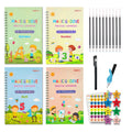 Magic Grooved Writing Practice Books for Reusable Handwriting Workbook with Disappearing Ink Pen & Stickers Practicing Letters, Numbers, Drawing and Math 4 Book Set with Refills