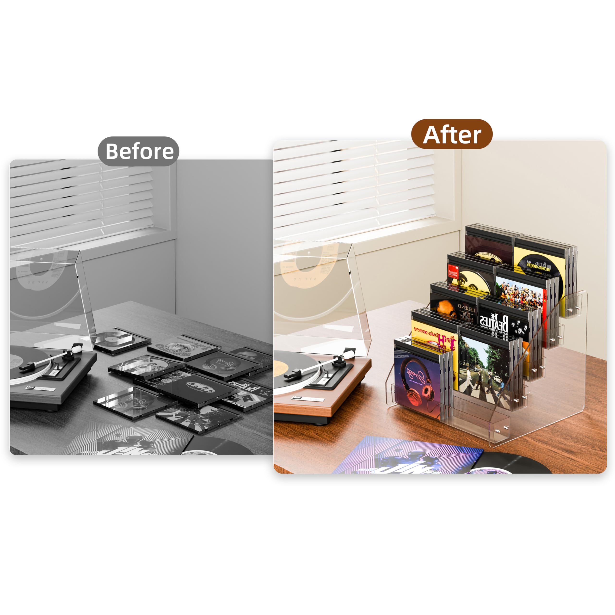 YFEEN CD Holder 5 Tier Clear Acrylic CD Organizers, CD Display Rack Holds up to 30 Standard DVD Cases for Media Shelf Storage and Organization