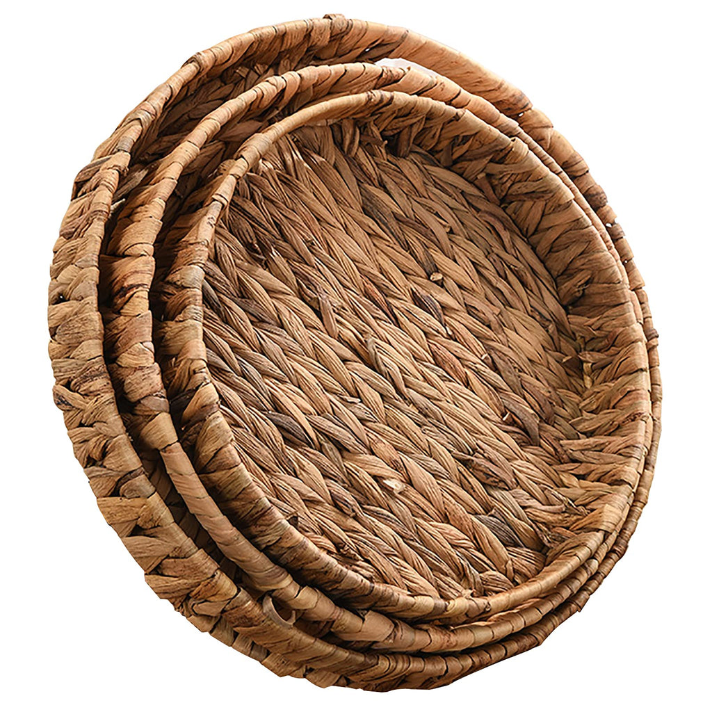 Cedilis Set of 3 Grass Round Fruit Basket, Hand Woven Coffee Table Tray, Decorative Storage Basket Tray for Decor Home, 11.8'', 10'', 7.8''
