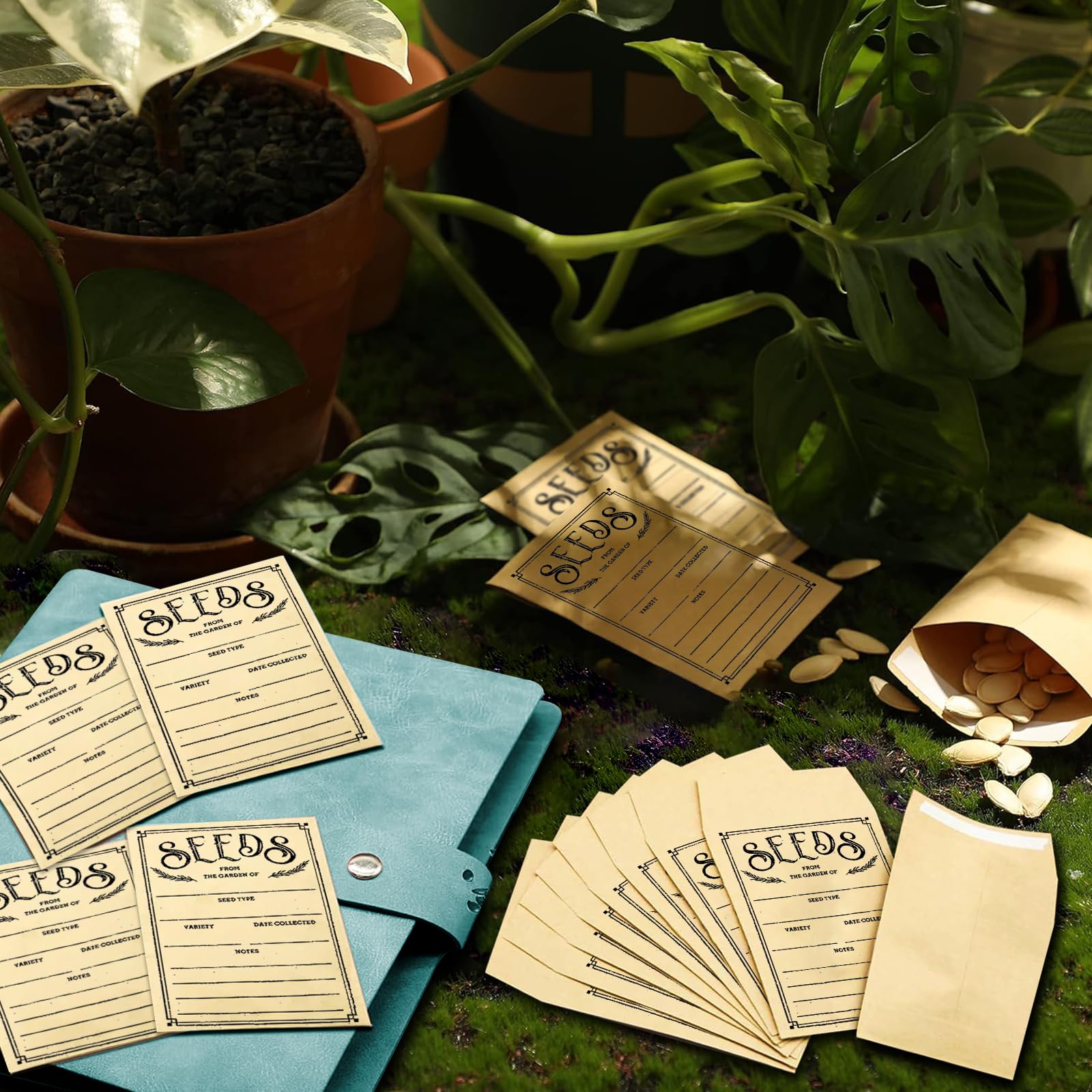 100Pc Self-Sealing Seed Envelopes for Garden, Saving, Collection, and Organization - Storage Box and Binder Included - Ideal for Every Gardener (Green)