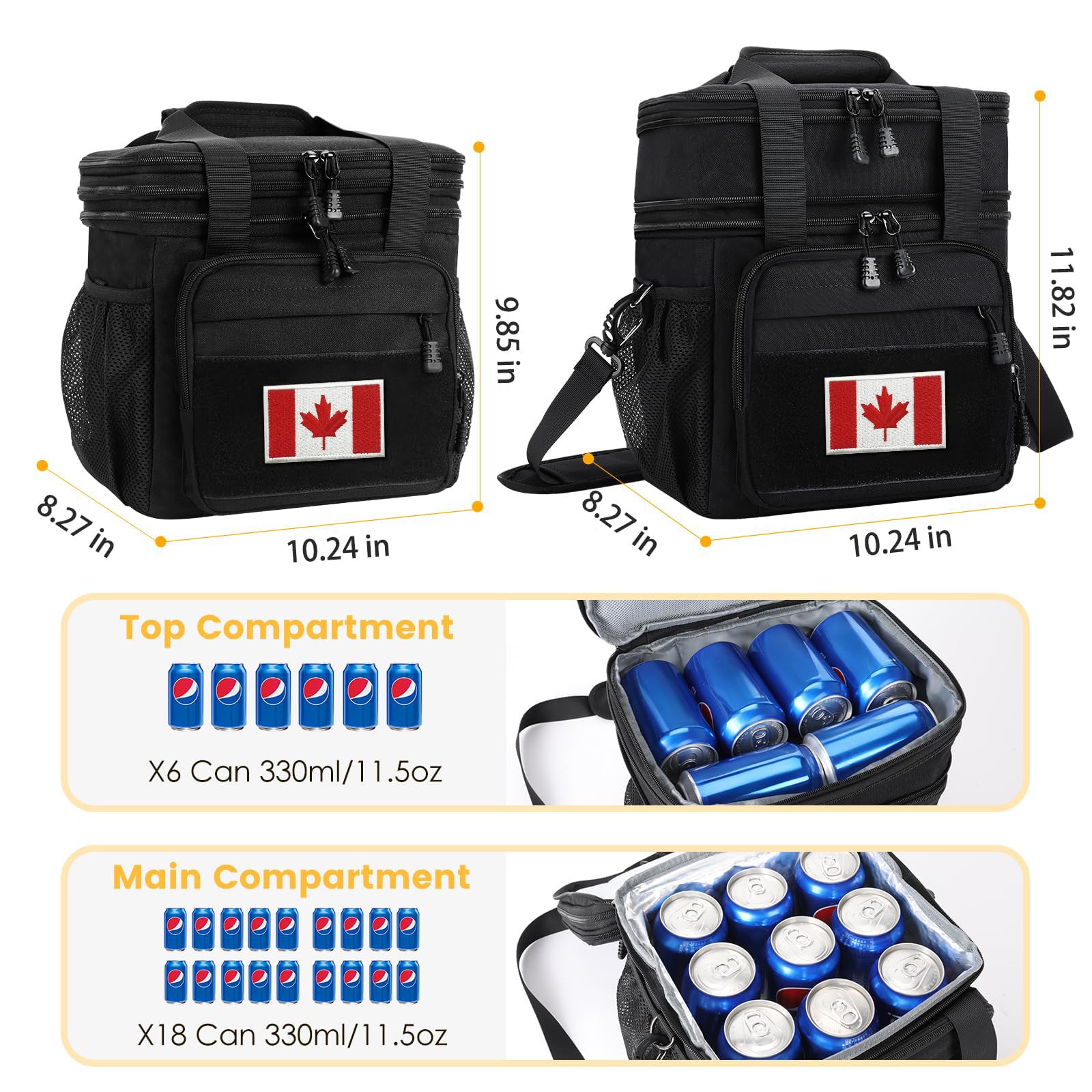 Large Expandable Tactical Lunch Bag for Men, Durable Insulated Leakproof Lunch Box, Heavy Duty Cooler Bag for Work Outdoor Picnic Travel Office Adults, Black, 15L