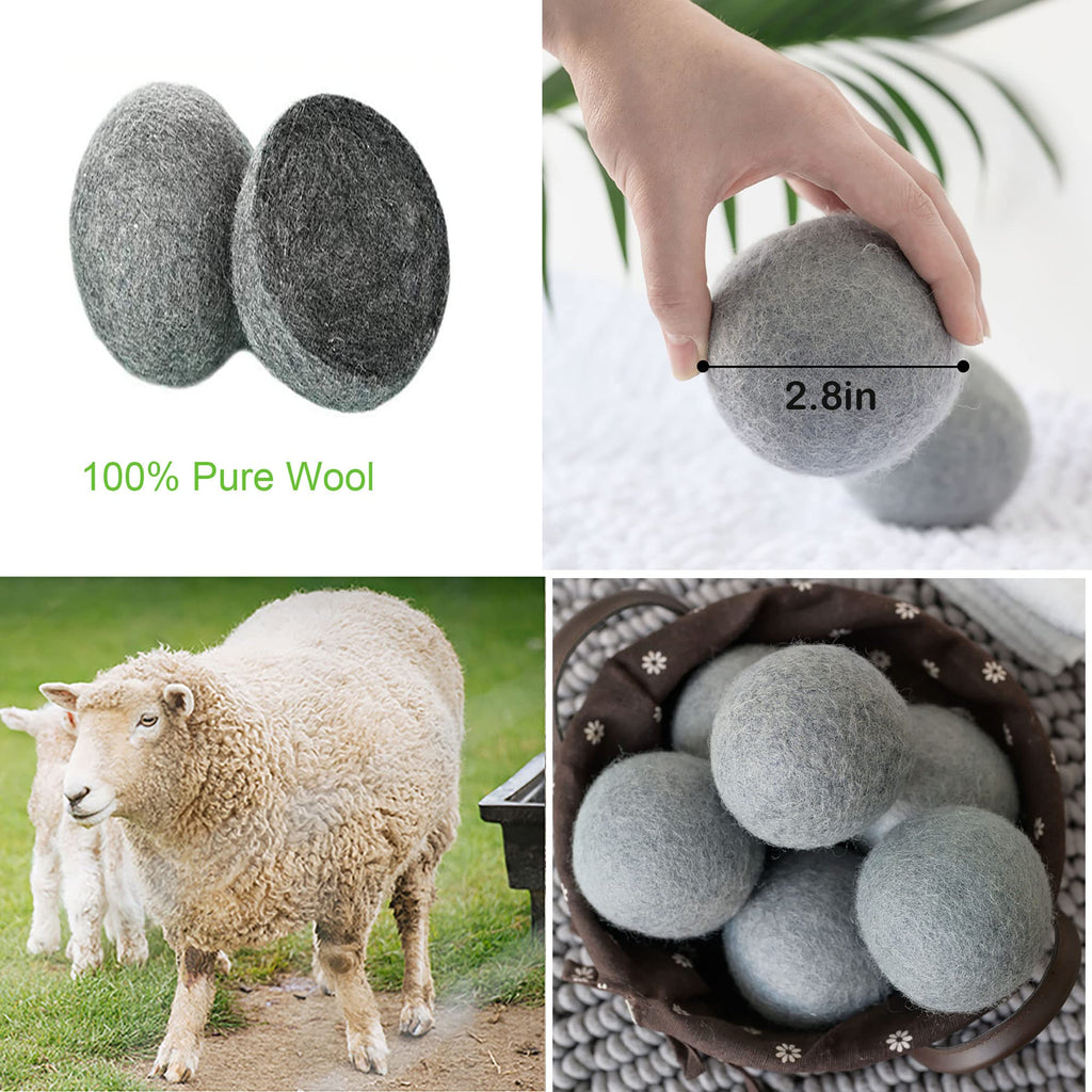 Lypumso Wool Dryer Balls Pack of 6 XL, Organic Premium Wool for Laundry, Natural Fabric Softener - Anti Static, Baby Safe, No Lint, Odorless and Reusable, Saves Drying Time
