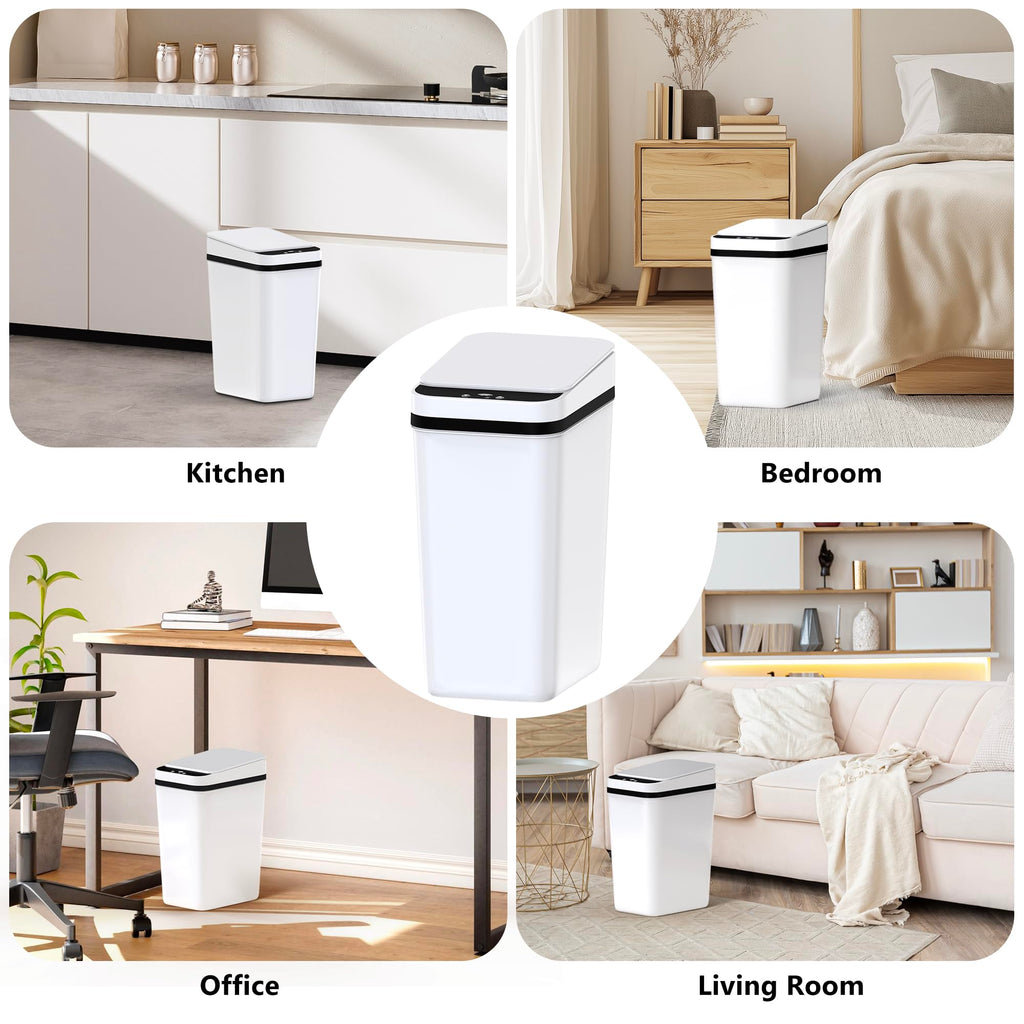 Bathroom Trash Can with Lid Touchless Automatic Garbage Can, 2.6 Gallon Slim Waterproof Motion Sensor Smart Trash Can, Small Plastic Trash Bin for Bedroom, Living Room