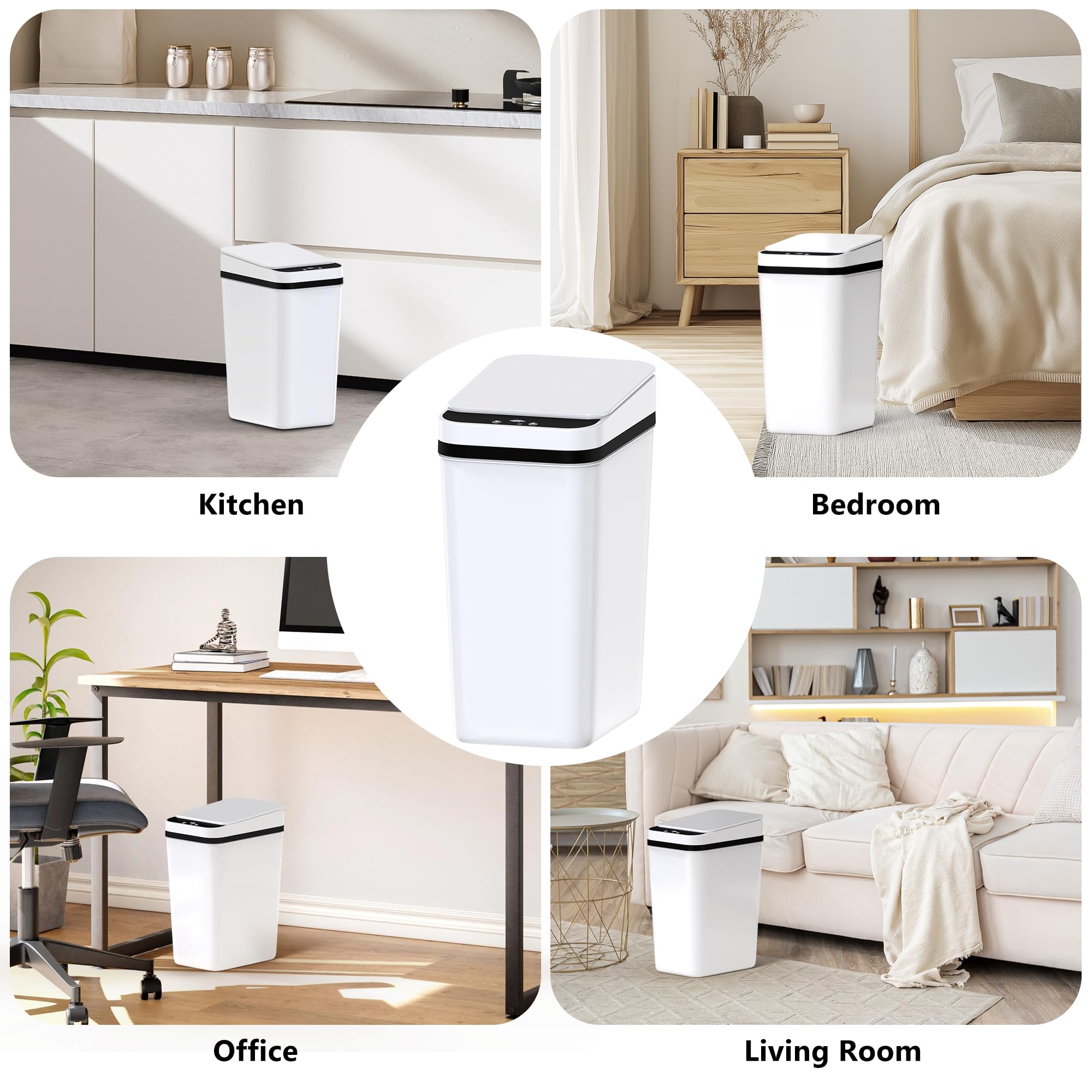 Bathroom Trash Can with Lid Touchless Automatic Garbage Can, 2.6 Gallon Slim Waterproof Motion Sensor Smart Trash Can, Small Plastic Trash Bin for Bedroom, Living Room