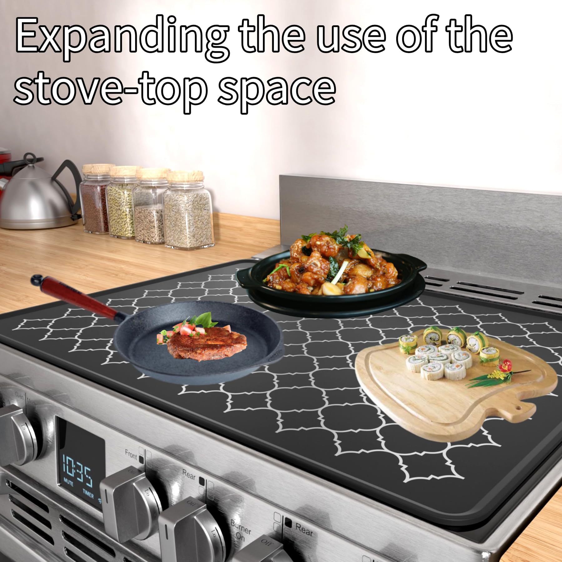 Nyoria Silicone Stove Top Mat Protector - 30" x 21" Cover for Electric Glass Top Stove Cooktop Induction Mat for Ceramic Top RV Countertop Heat-Resistant XL Dish Drying Mat