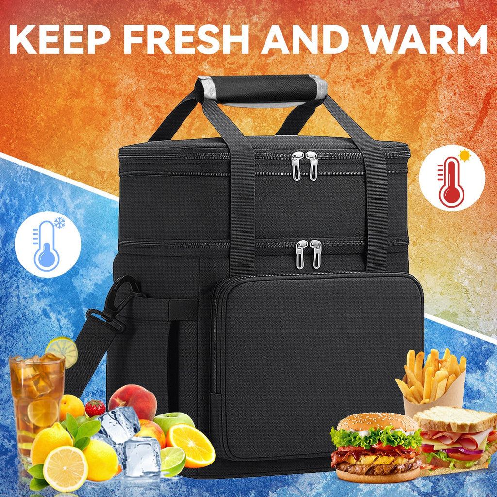LRCXL Expandable Lunch Bag for Men, Double Deck Large Insulated Lunch Box with Shoulder Strap, Leakproof Durable Cooler Bag for Work Outdoor Construction Picnic