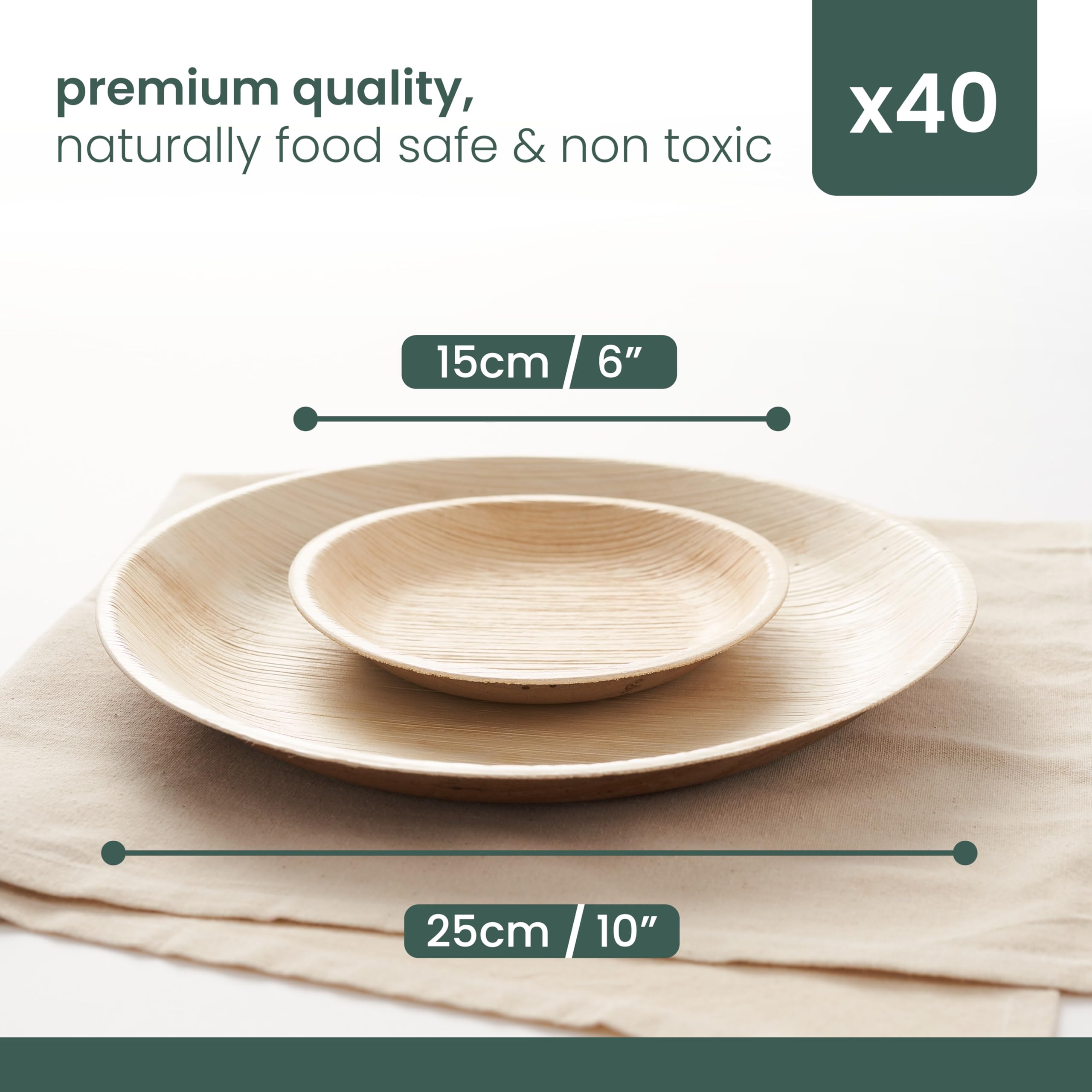 HAAGO 40 Pack 25/15cm Palm Leaf Plate Set (Round) Like Bamboo Plates | Biodegradable & Disposable Plates Tableware for Party, Picnic, Outdoor, Microwave Safe