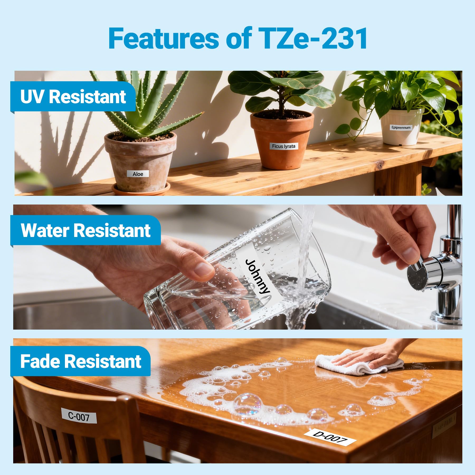 6-Pack TZe-231 Replace for Brother Label Maker Tape 12mm White Laminated Compatible with Brother P-Touch Label Tape Refills 12mm 0.47 White for PTH110 PT-D210 D220 D200 H100 D600 D400AD 1230 1280 1290