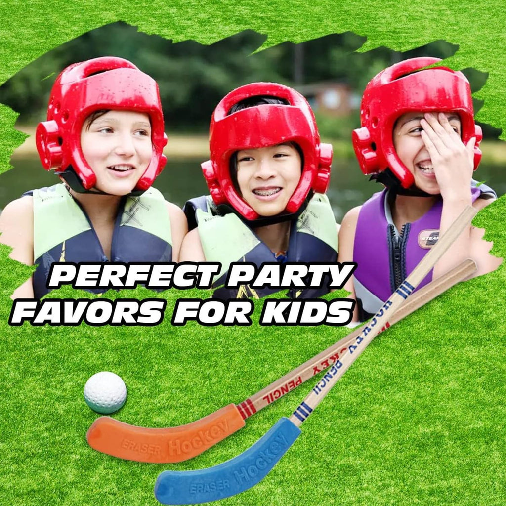 Mtxorvix 12 Pcs Hockey Pencils and Erasers - 9 Inch Stick Sports Theme Party Supplies, Fun Cool Pencils for Fans