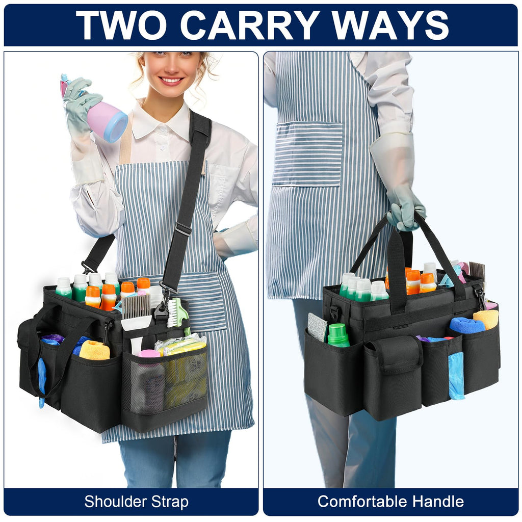 ZIOZERTT Cleaning Caddy Bag for Housekeepers with Handle,Black