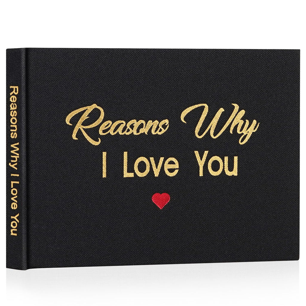 Artmag What I Love About You Fabric Book, Fill-in-The-Blank Love Journal Book for Couples Husband Wife Him Her Birthday Christmas Gifts Stocking Stuffer (Black)