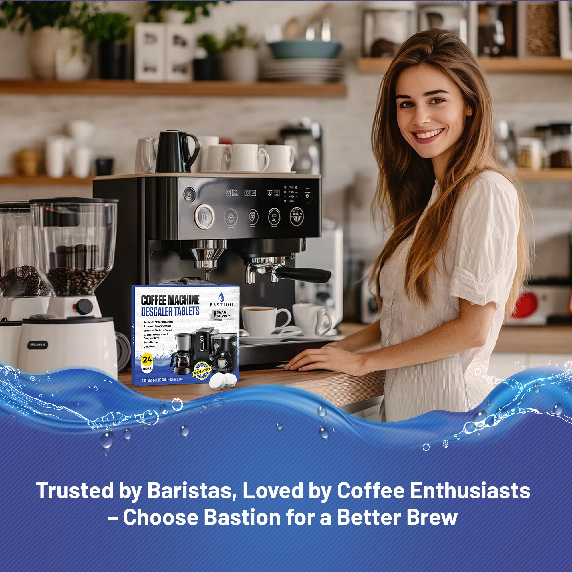 Coffee Machine Descaler Cleaner Tablets 24-Pack | For Keurig, Breville, De Longhi, Miele, Ninja, Braun | Clean & Descale Coffee Pot & Espresso Maker -Cleaning & Descaling Solution Tabs