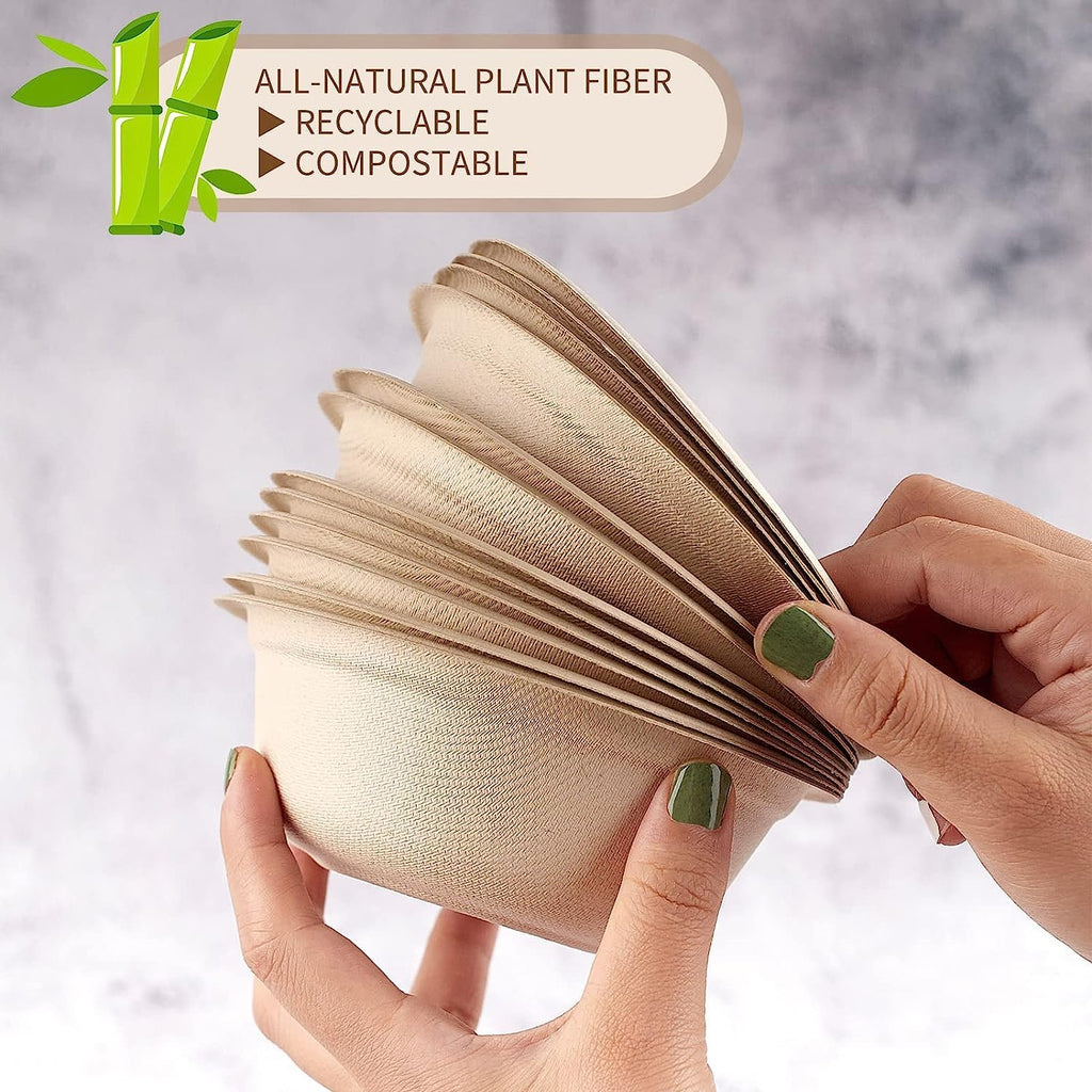 Paper Bowls, 12oz 125 Pack 100% Biodegradable Heavy Duty Disposable Bowls, Compostable Eco-Friendly Natural Sugarcane Bowl for Hot and Cold Food
