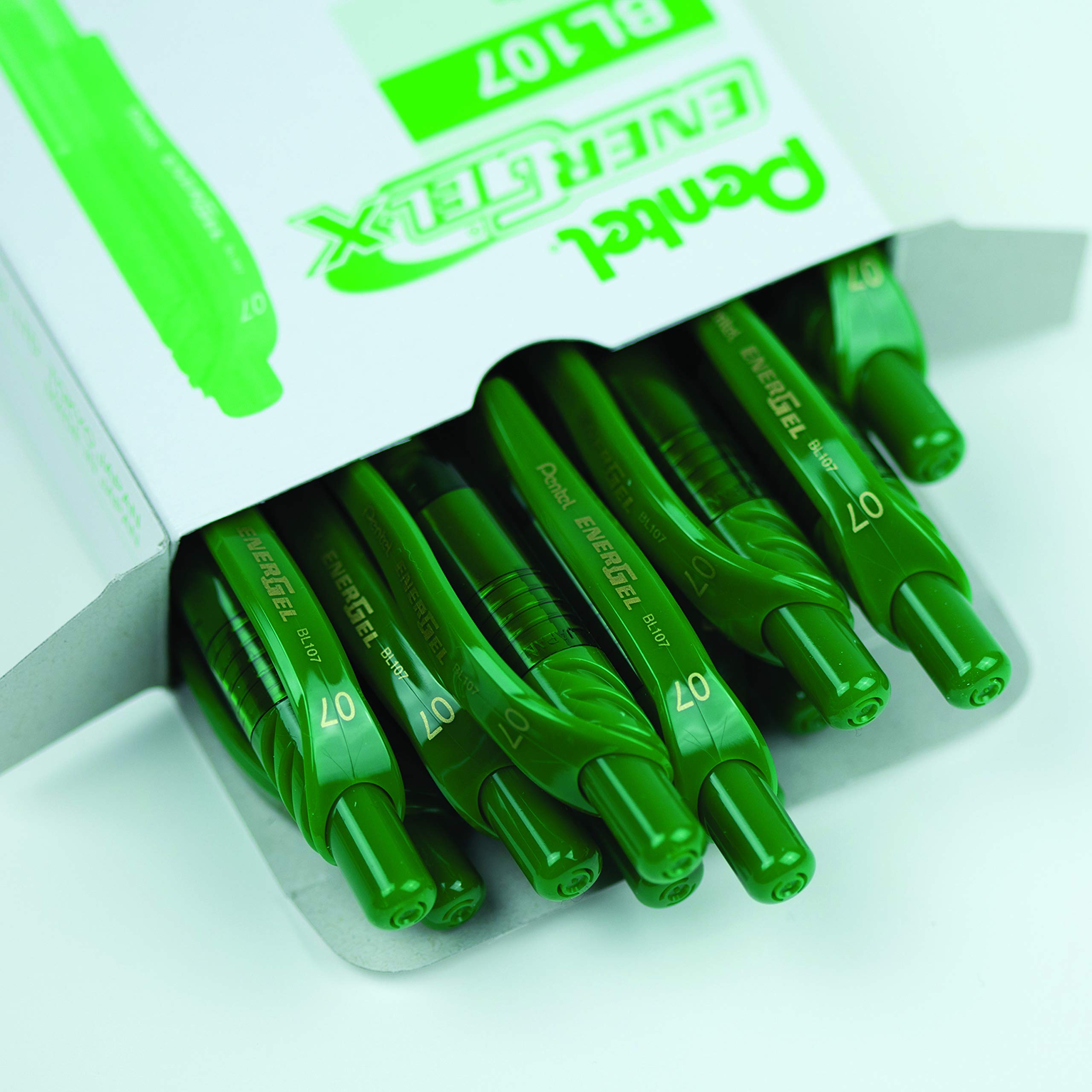Pentel EnerGel X Retractable Liquid Gel Rollerball Pen, Everyday Use, Office Supplies, School Supplies, 0.7mm Medium Point, Green Ink, BL107-D, Box Of 12