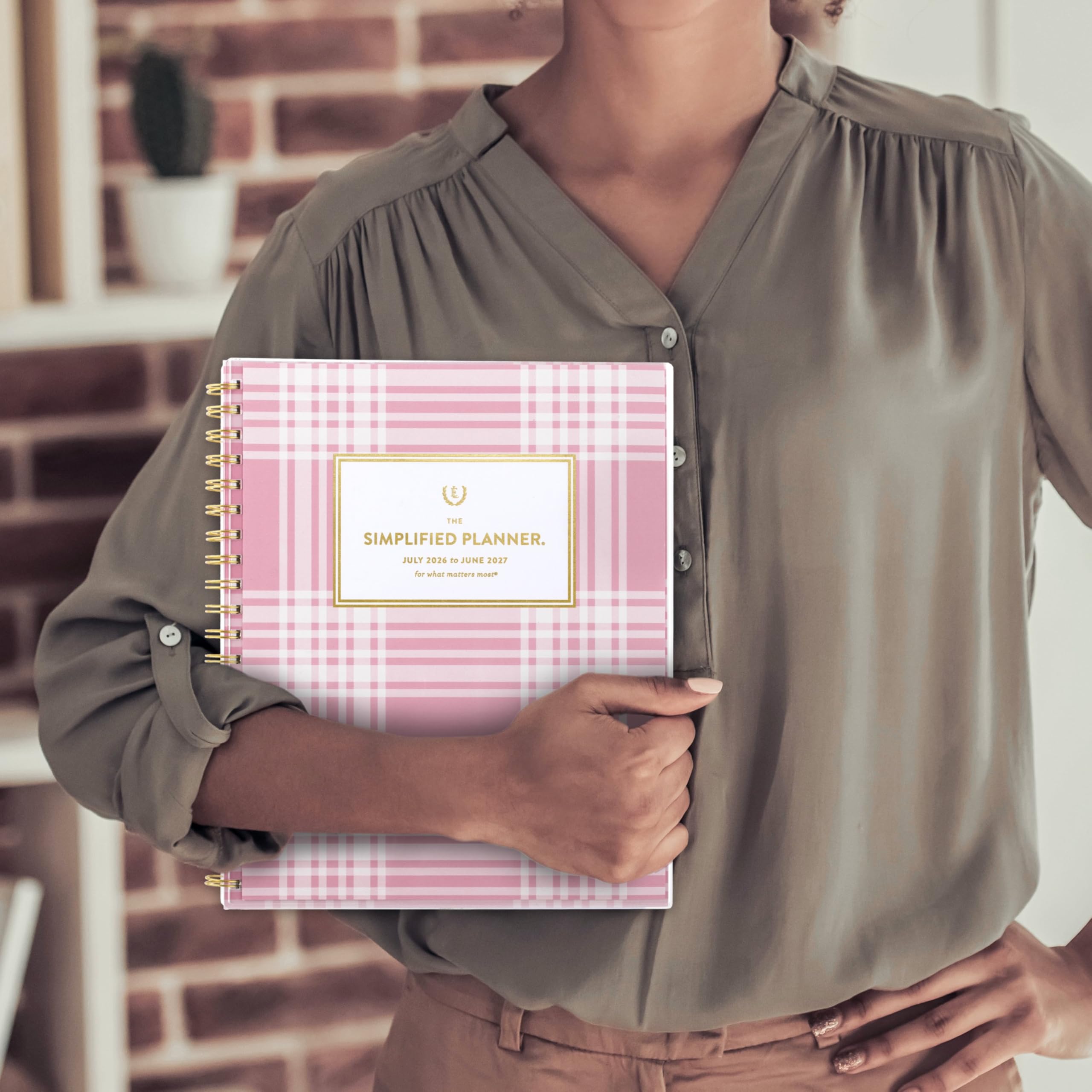 AT-A-GLANCE Planner 2026-2027 Weekly & Monthly Academic 12-Month July-June, 8-1/2" x 11", Front Cover Pocket, Simplified by Emily Ley, Oversized Plaid (EL51-901A)