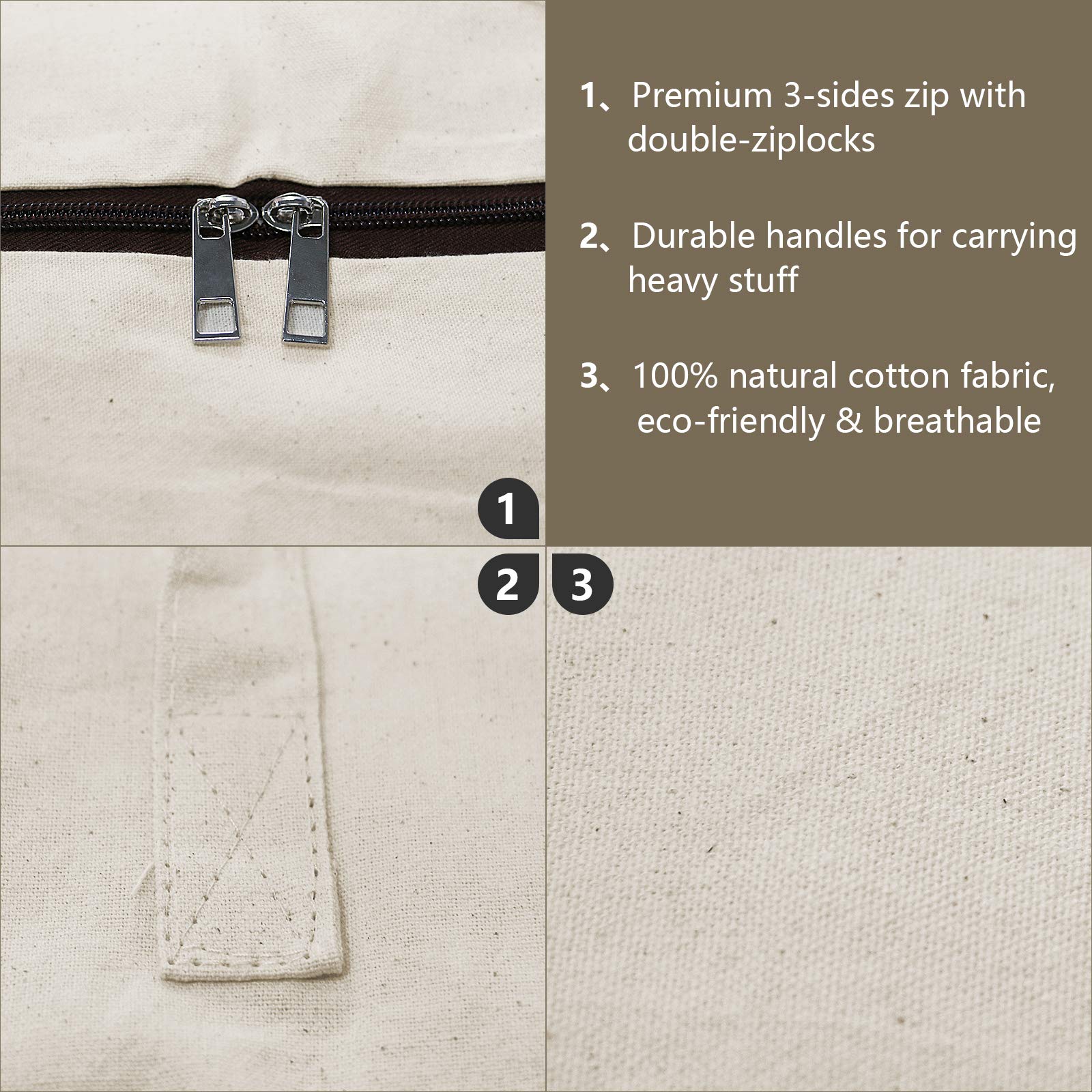 AMJ Household Essentials 100% Cotton Canvas Collapsible Storage Bag, Extra Large Natural Cotton Organizer Bag | Beige 2 Pcs