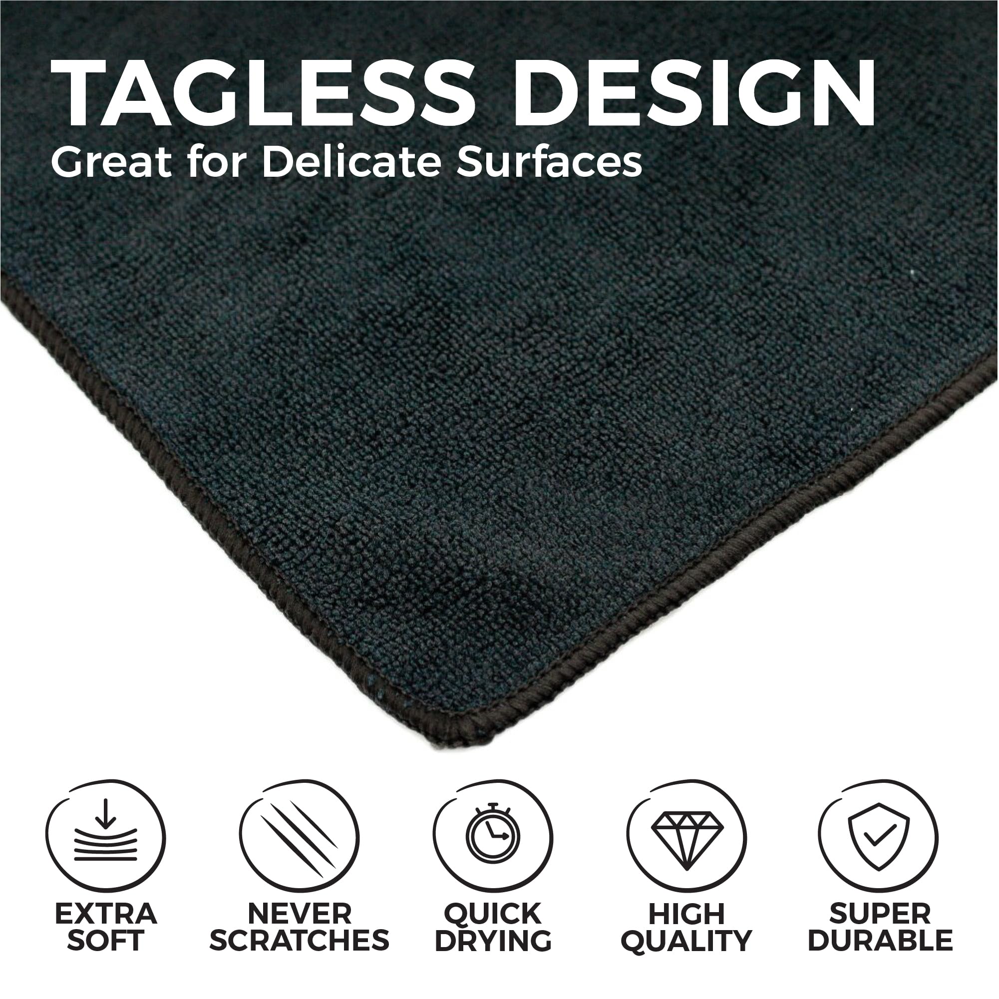 The Rag Company - All-Purpose Microfiber Terry Cleaning Towels - Commercial Grade, Highly Absorbent, Lint-Free, Streak-Free, Kitchens, Bathrooms, Offices, 300gsm, 16in x 16in, Midnight (12-Pack)