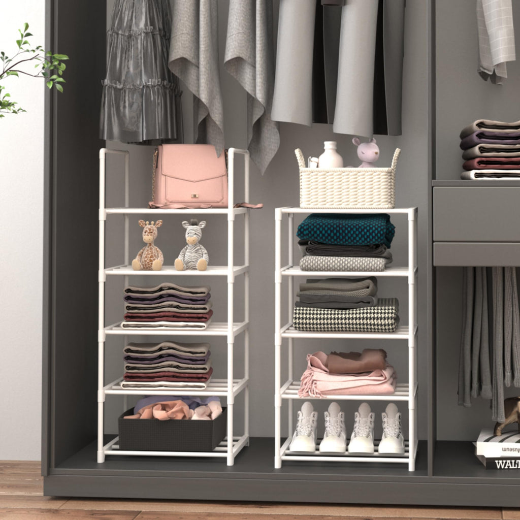 Lxvckly Shoe Rack 10-Tier Metal Narrow Shoe Organizer 20 Pairs Tall Shoe Storage Rack with Hook, Vertical Shoe and Boots Organizer, Shoe Shelf Organizer for Entryway Closet Hallway White