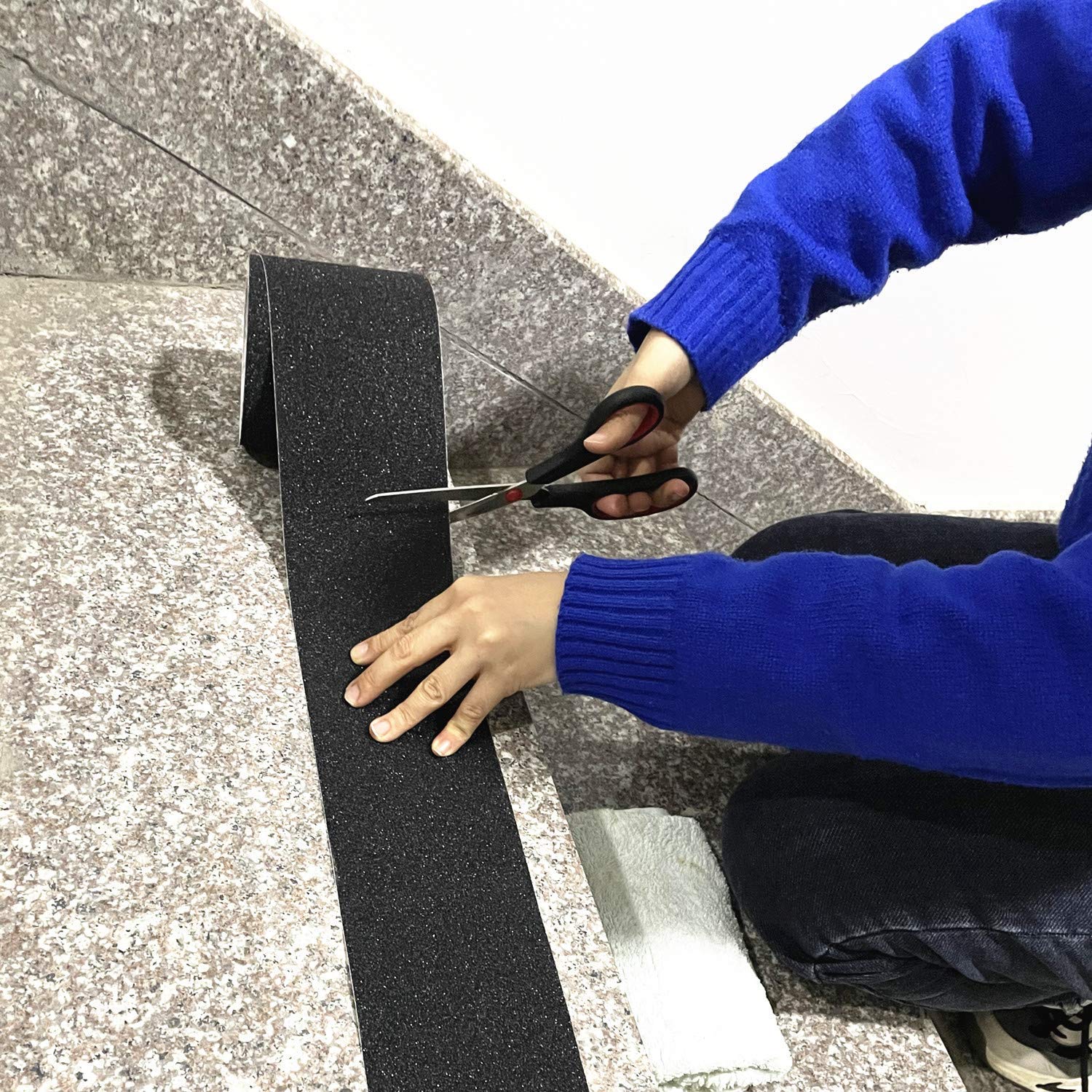 Cosimixo 4" x 35Ft Heavy Duty Anti Slip Tape for Stairs Outdoor, Waterproof Grip Tape Safety Non Skid Roll for Stair Steps Traction Tread Staircases Anti-Slip Strips Black