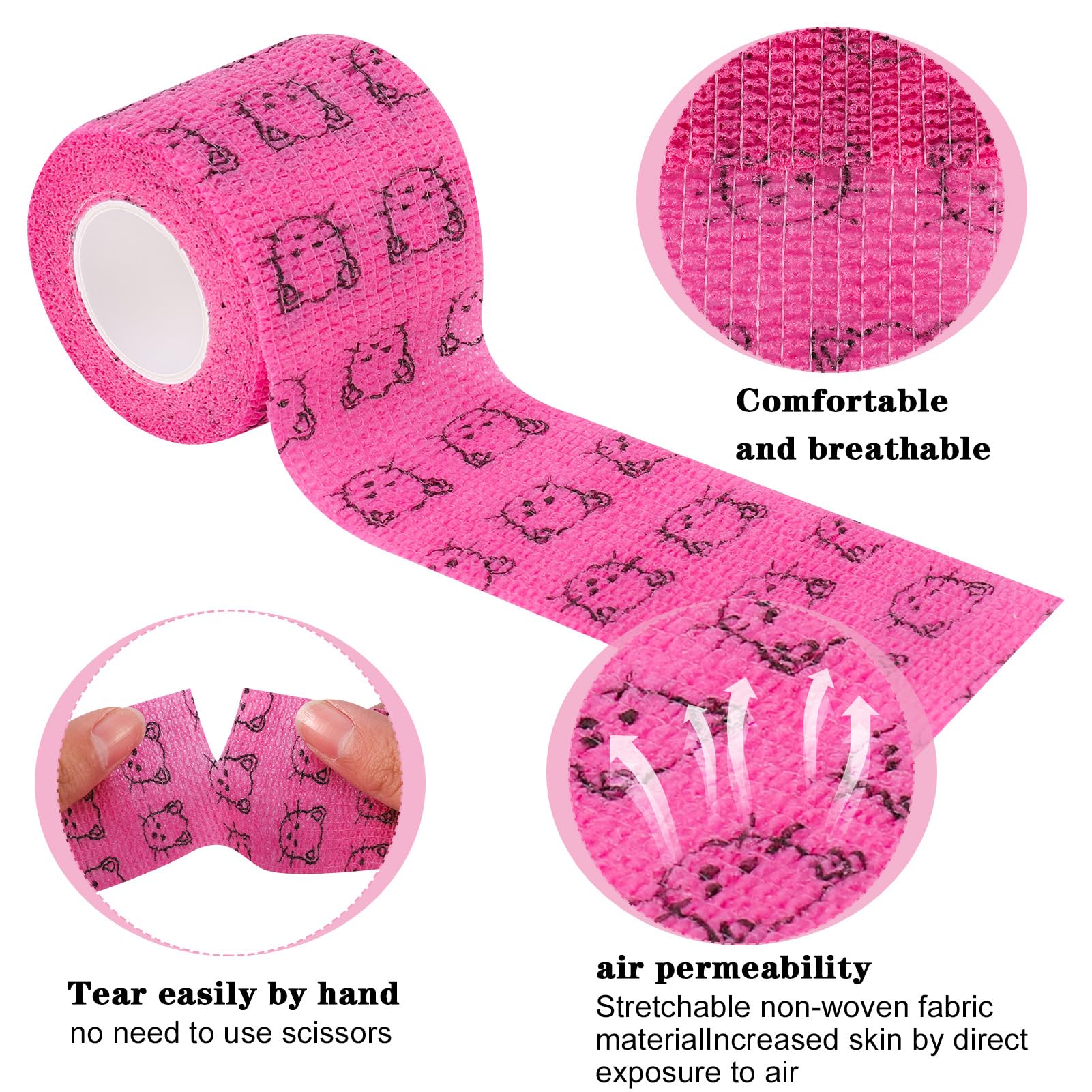 FANKUTOYS 12 Rolls Pet Self Adhesive Bandage, Pet Vet Wrap Tape Elastic Bandages 2" x 5 yd Non-Woven Cohesive Gauze Rolls for Dog Cat Animals Sport Wrist Healing Ankle Sprain & Swelling