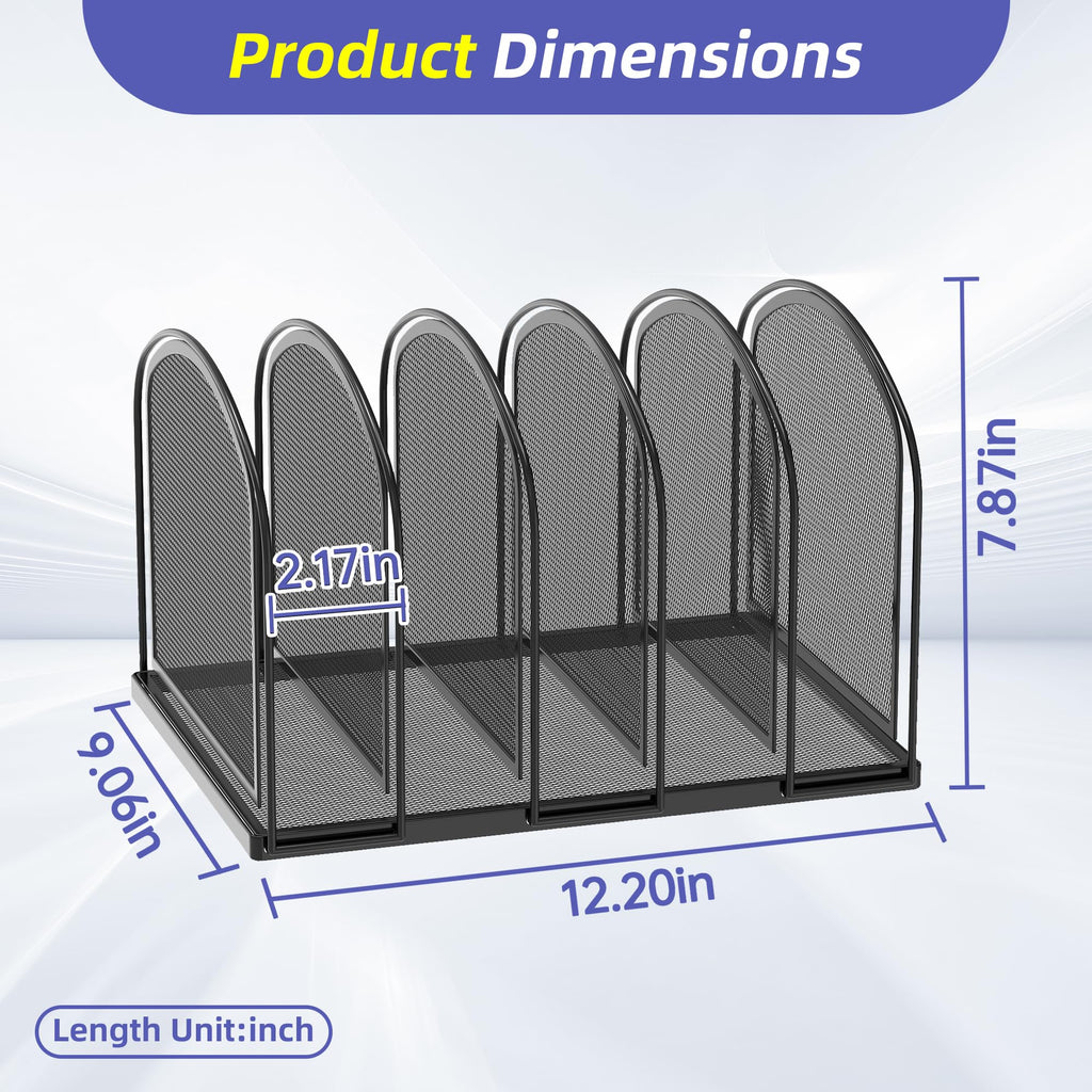 SUPEASY File Organizer for Desk, 5-Section Mesh Desk Organizer, Vertical File Folder Holder for Office Supplies, Black