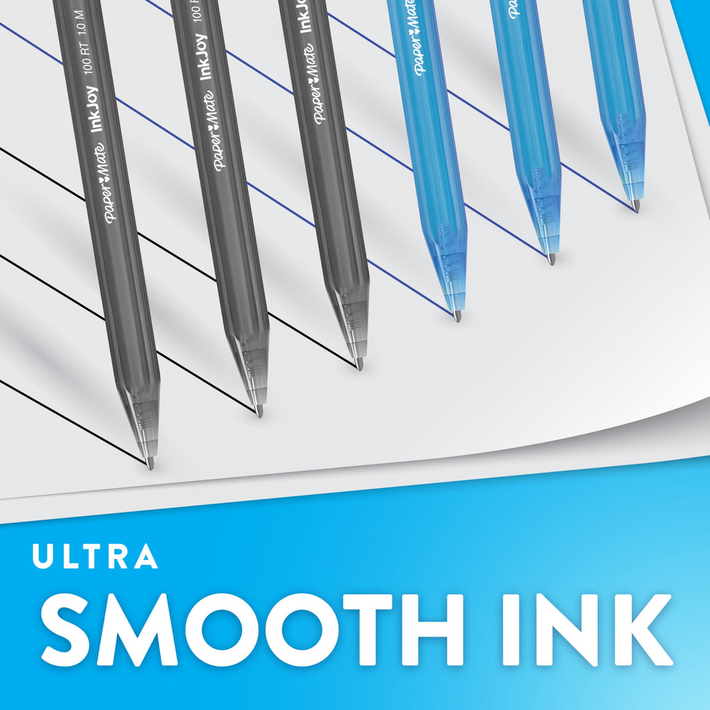 Paper Mate InkJoy 100RT Ballpoint Pens, Medium Point (1.0mm), Black and Blue Ink, 72 Count