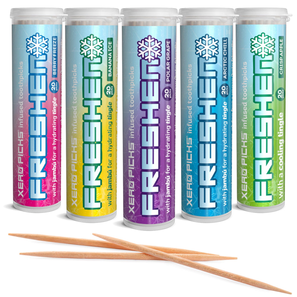 Xero Picks Freshen - Infused Flavored Toothpicks - Cooling Fresh Breath - 100 Picks | 20 per tube - 5 Pack - Variety