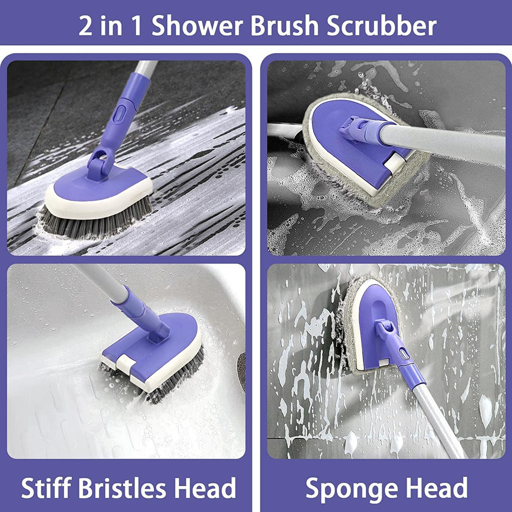 TRENNCHI Shower Scrubber Cleaning Brush with 46.8 Inches Long Handle, Tile and Tub Scrub Brush with 2 PCS Replacement, Shower Cleaner Brush for Bathtub, Bathroom, Wall, Kitchen, Floor