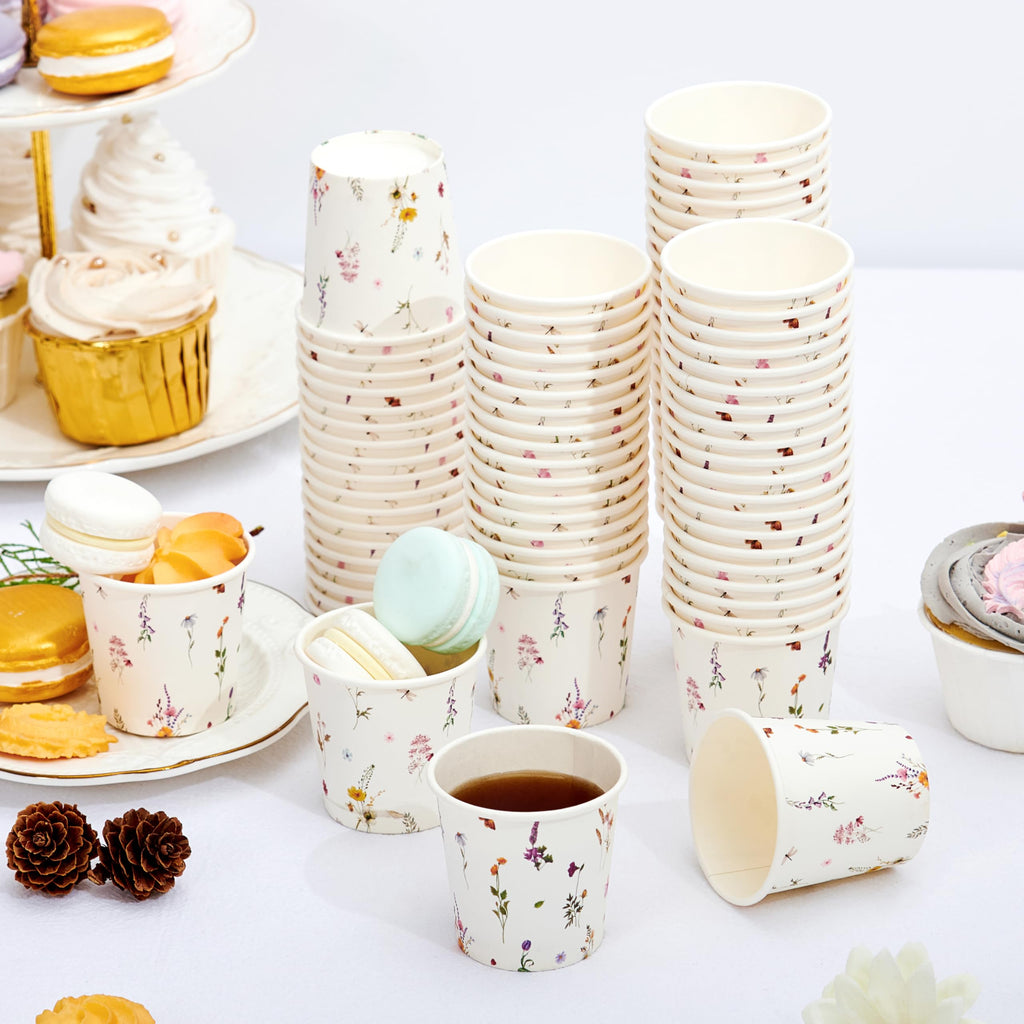 Crisky 150 Pack Paper Bathroom Cups 3oz Disposable, Elegant Design Floral Small Mouthwash Cups, Hot/Cold Beverage Coffee, Dessert for Birthday Parties, Home-use, Picnics, Ceremonies Any Events