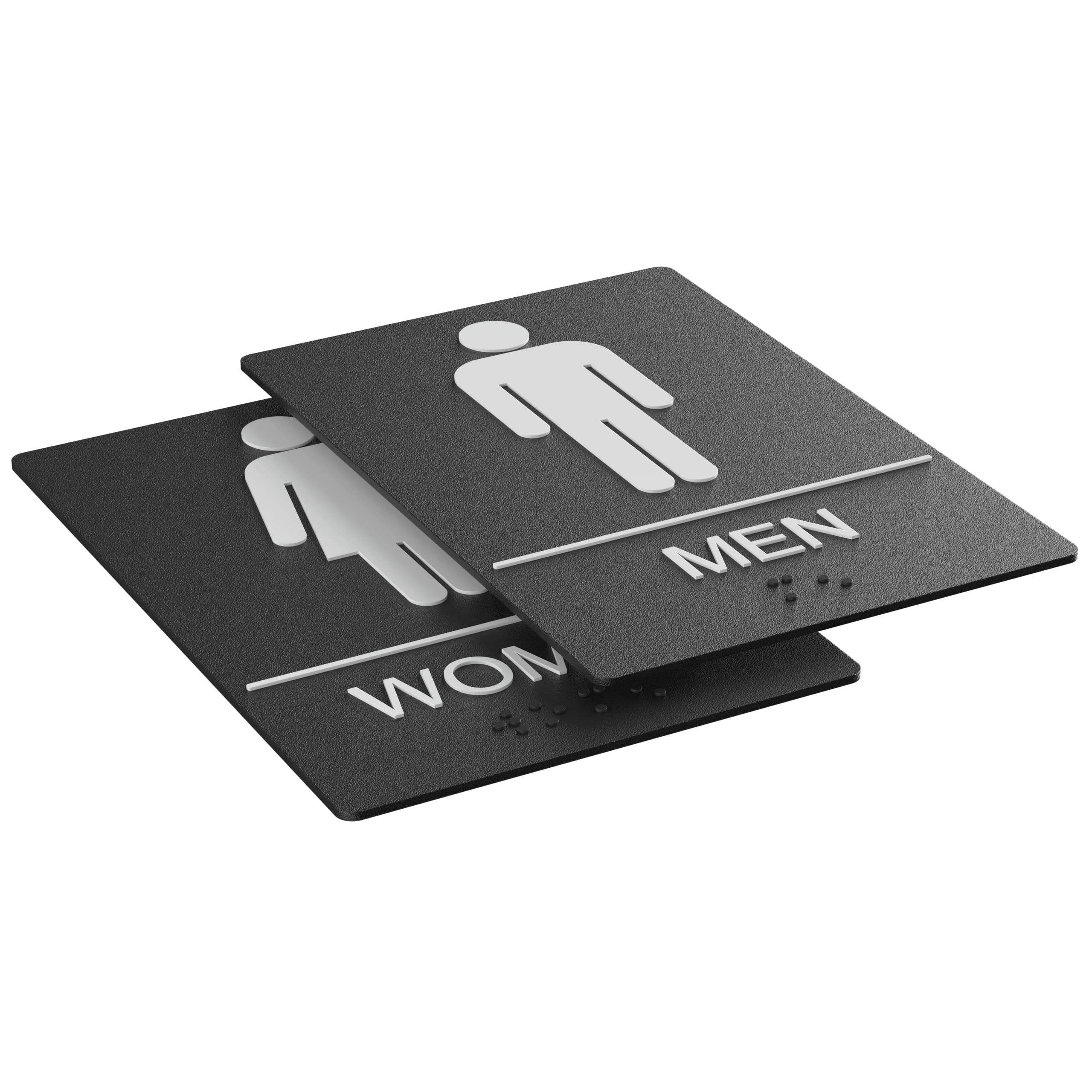 Washroom Sign, Bathroom Signs For Business - Ideal Restroom Sign For Men and Women - 9" by 6" - ADA Compliant with Braille - Strong Double-Sided Adhesives - Apply to Office, Home or Public Door/Wall