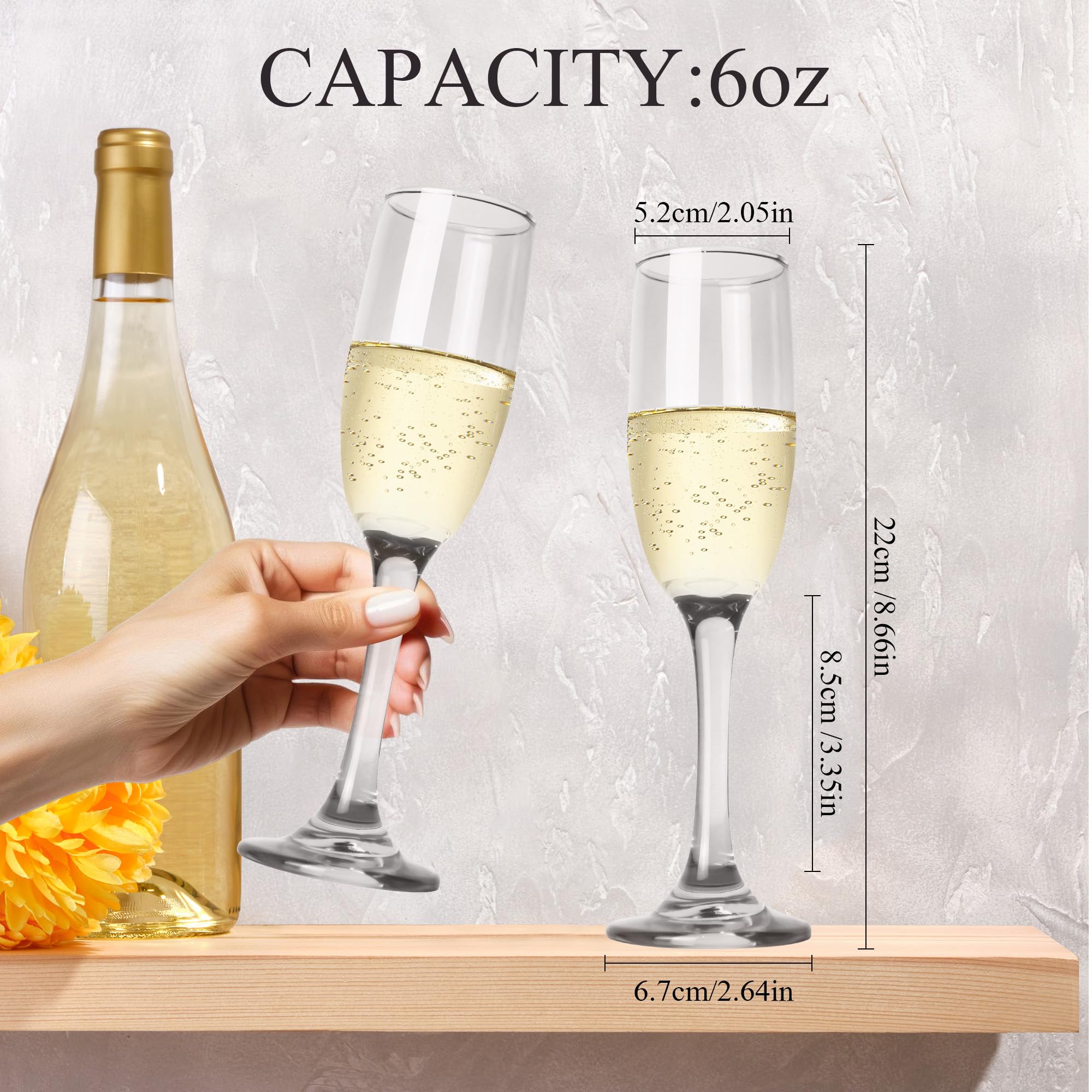 GLAZVIA Champagne Flutes Glasses Set of 6-6oz Elegant Crystal Glass, Classic Long Stem Clear Champagne Flute Gift for Wedding, Anniversaries, Parties, Birthday, Restaurant, Home Bar