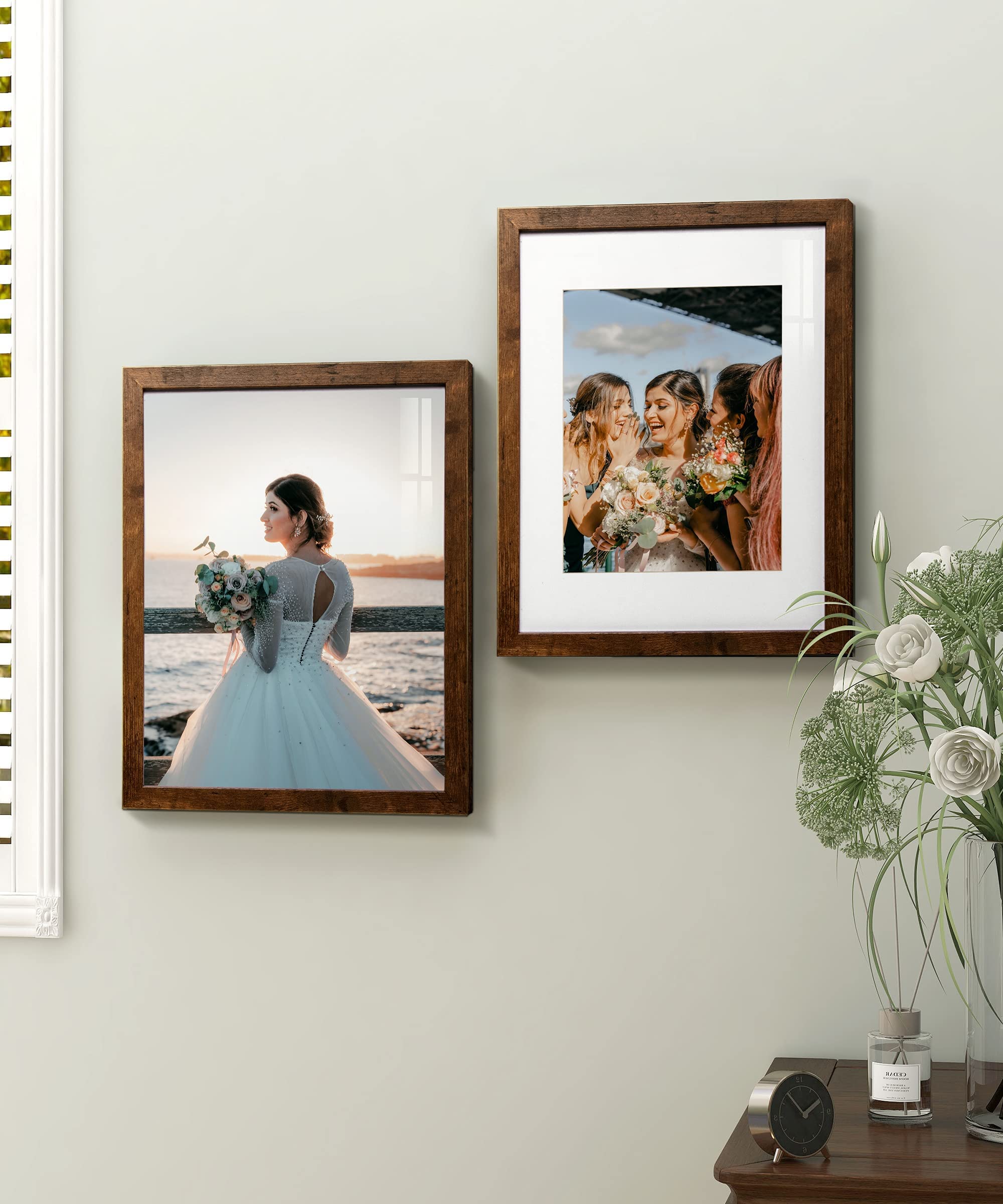 Sonefreiy 11x14 Picture Frame Wood with Mat for 8x10 Modern Brown Photo Frame Set for Desk and Wall Gallery Home Decor Gift for Family Friends Mothers Day Gifts, Set of 2