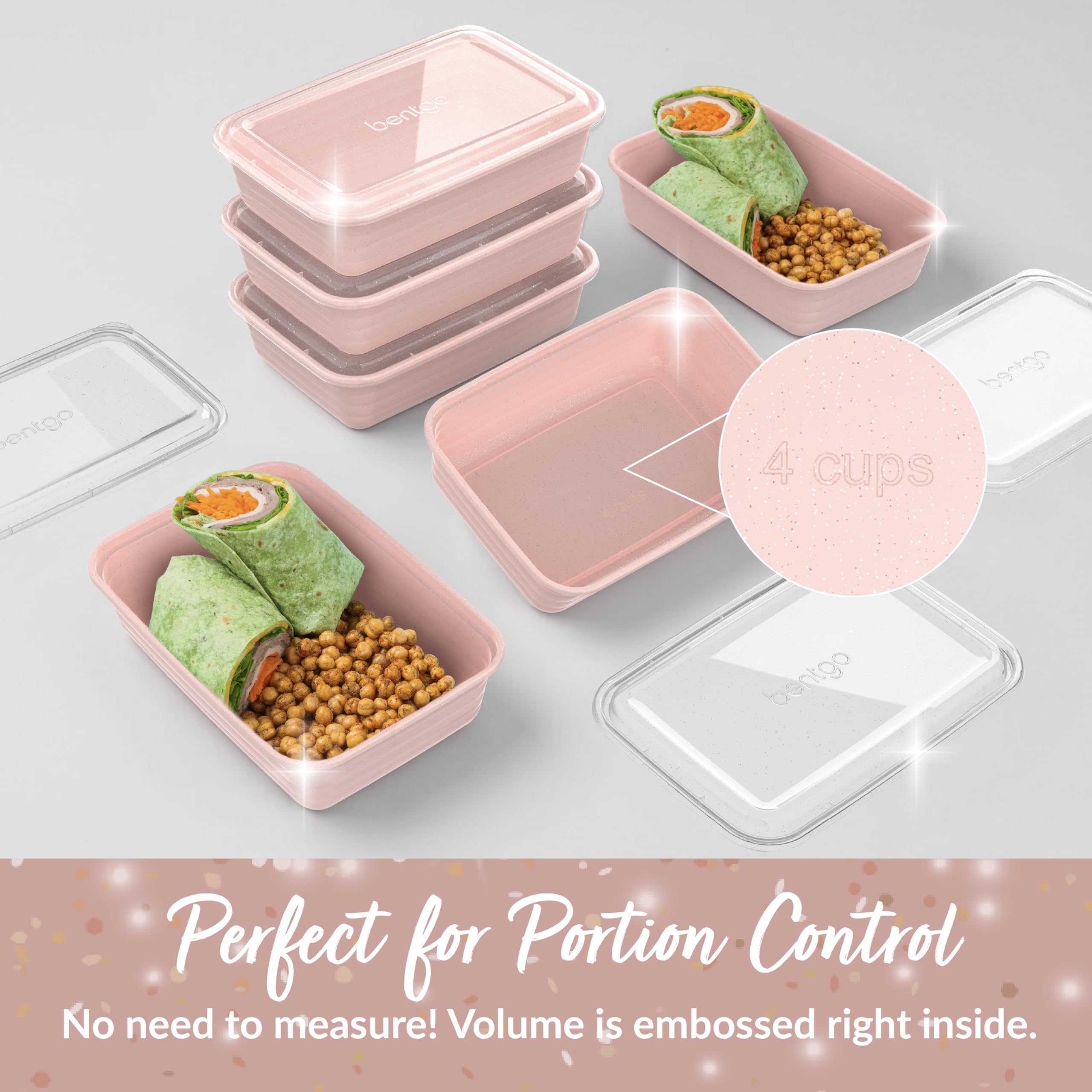 Bentgo Prep - 20-Piece 1-Compartment Reusable Meal Prep Containers with Lids, PFAS & BPA Free Materials, Durable, Microwave, Freezer, & Dishwasher Safe To Go Food Storage (Peony Glitter)