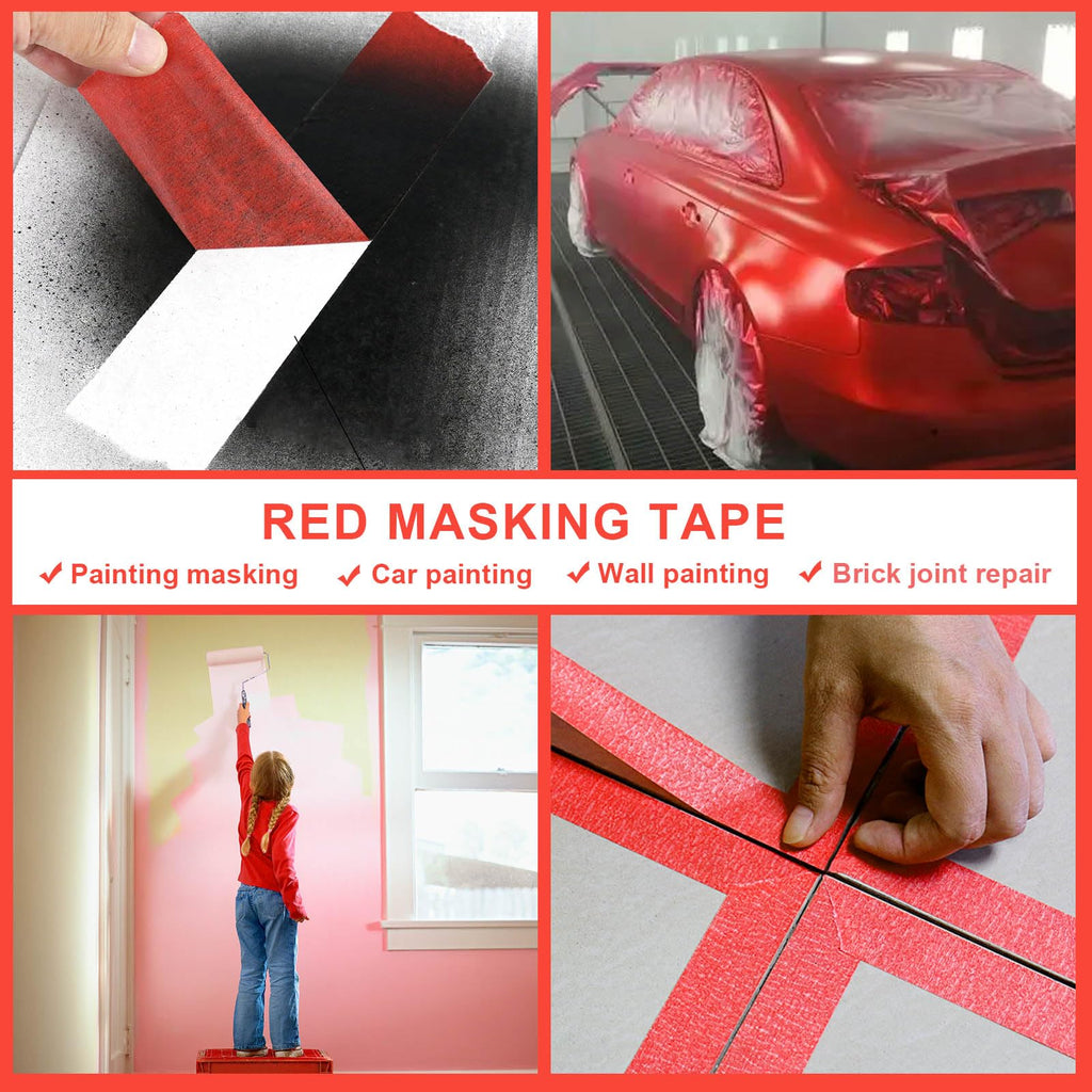 BOMEI PACK 5Rolls Red Masking Tape 36mm x 55yds, General Purpose Red Painters Tape for Painting, Labeling, DIY Crafting, Decoration and School Projects, Total 275yds
