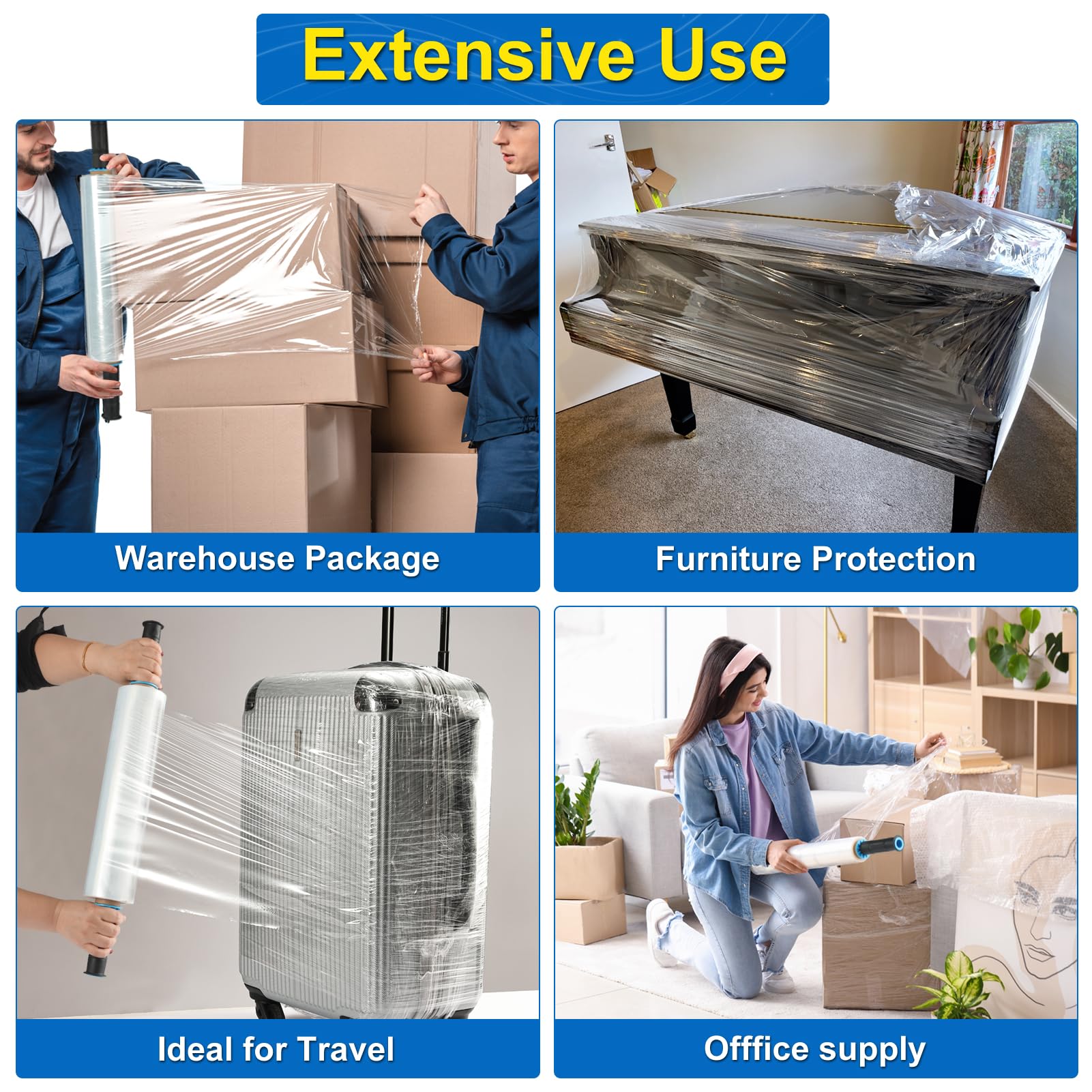 Packpal Shrink Wrap 1 Rolls 15"x 1000ft Stretch Film with Handles Clear, Plastic Stretch Wrap for Saran, Packing Pallet, Moving Suppliers for Furniture, Suitcases, Storage, Moving Boxes.
