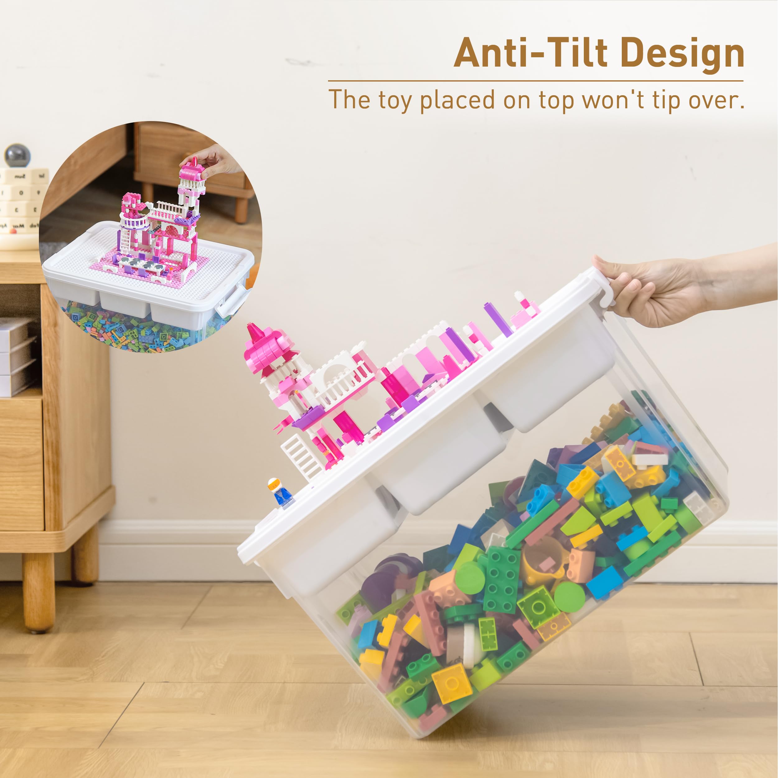 Citylife 17 QT Plastic Storage Bins with 6 Detachable Inserts Clear Storage Box with Lids Multipurpose Stackable Storage Containers for Organizing Crayon, Tool, Craft